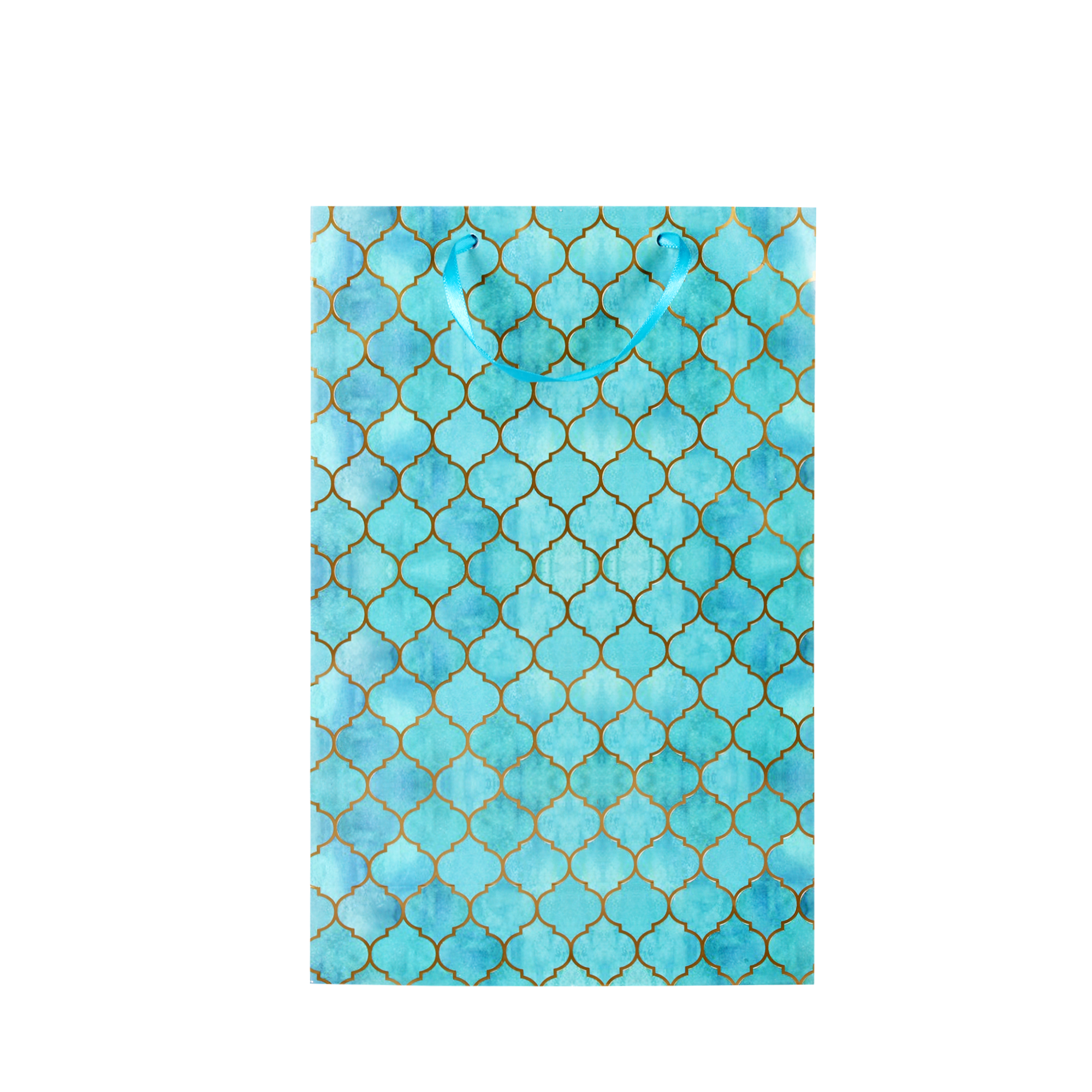 Gift Bags Moroccan Trellis Aqua Shimmer L33.5 X W21.5 X D9.2Cm 1Pc Gol