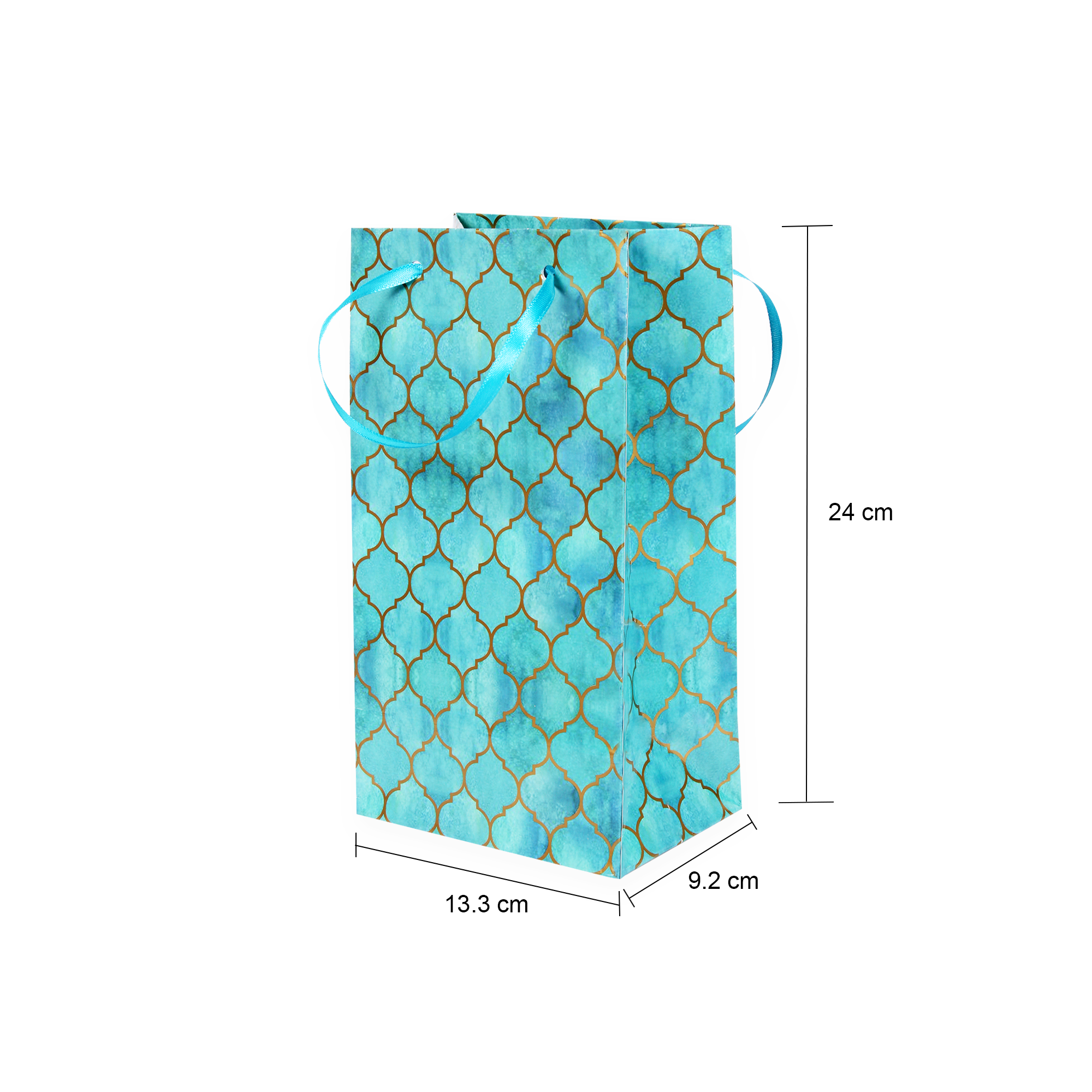 Gift Bags Moroccan Trellis Aqua Shimmer L24 X W13.3 X D9.2Cm 1Pc Gol