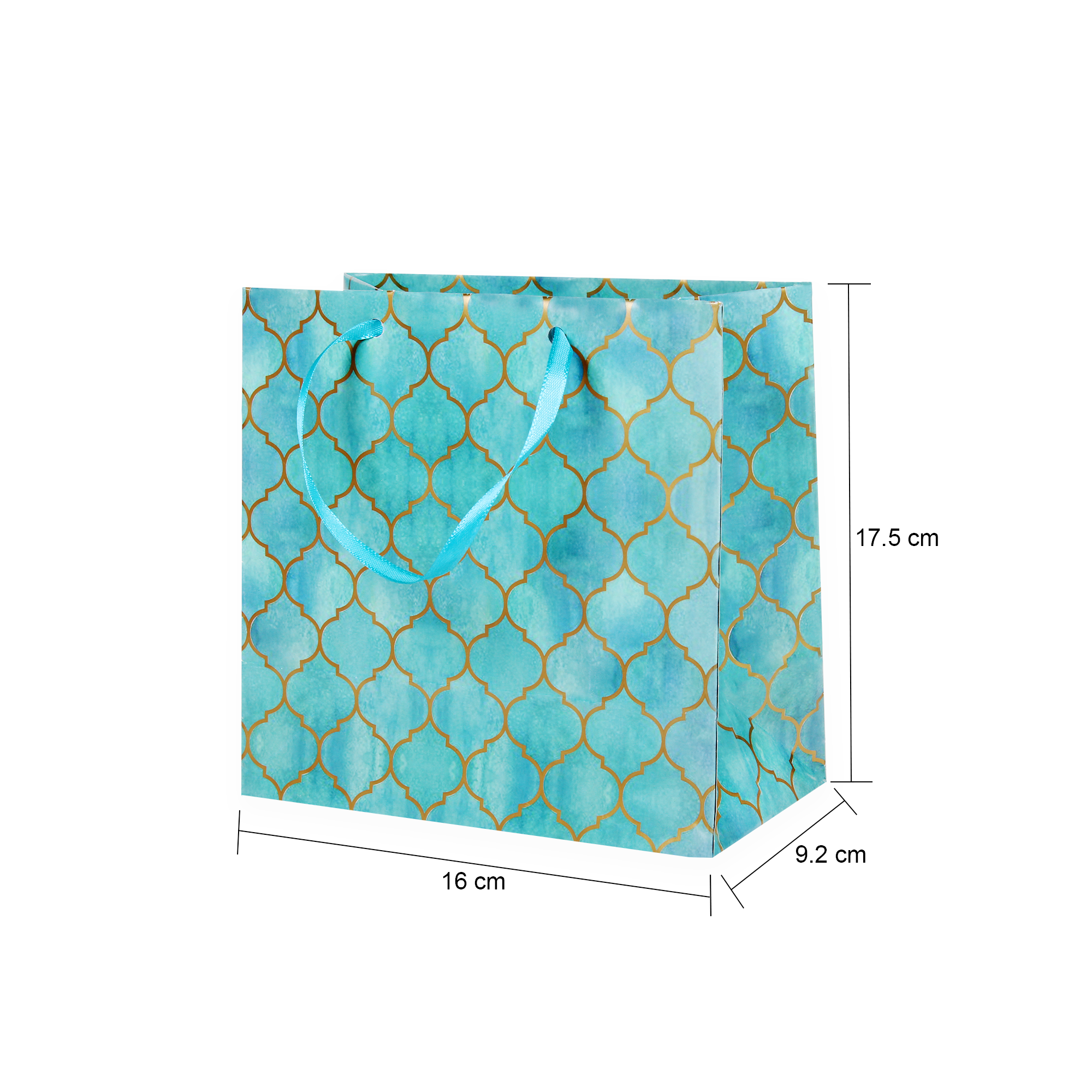 Gift Bags Moroccan Trellis Aqua Shimmer L16 X W17.5 X D9.2Cm 1Pc Gol