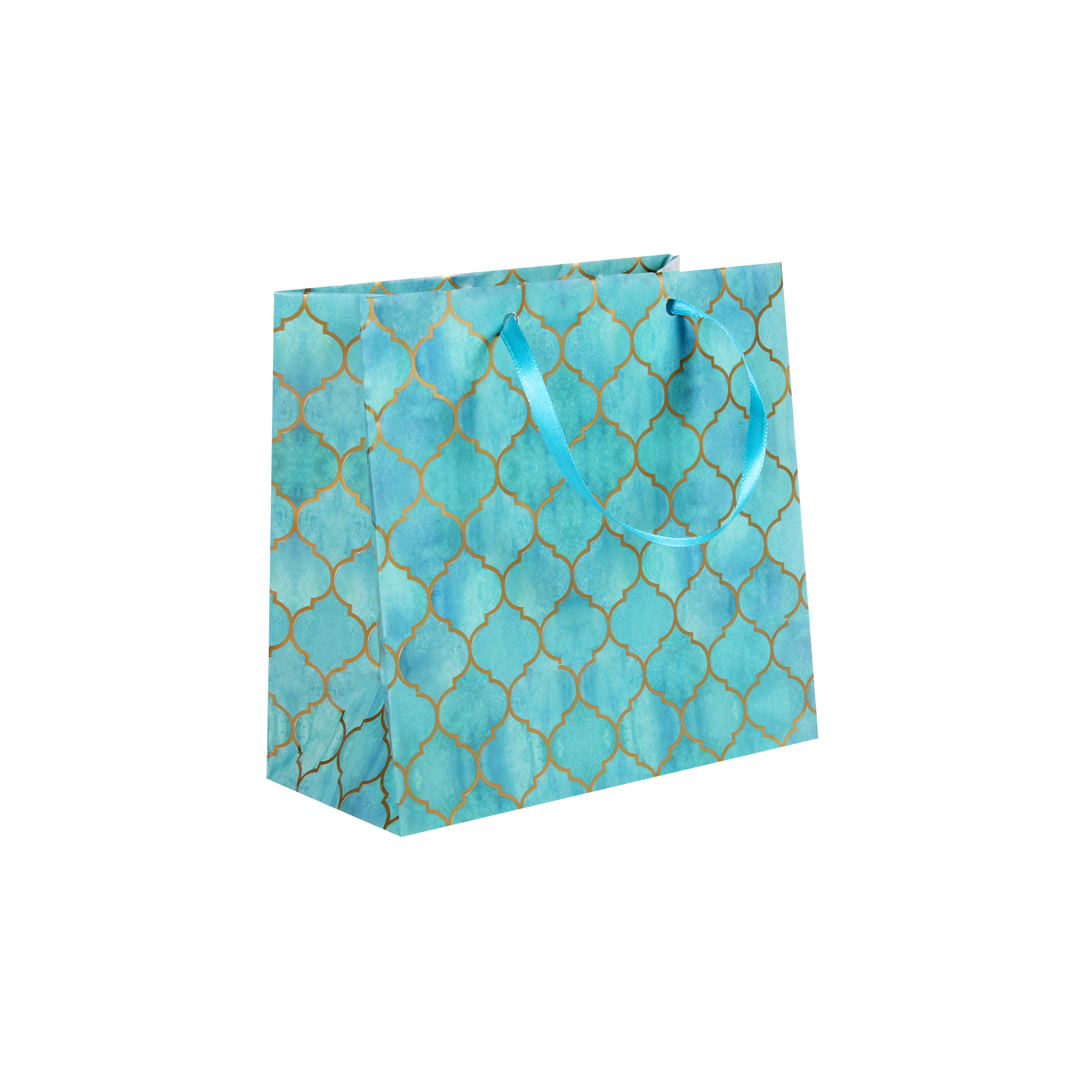 Gift Bags Moroccan Trellis Aqua Shimmer L16 X W17.5 X D9.2Cm 1Pc Gol