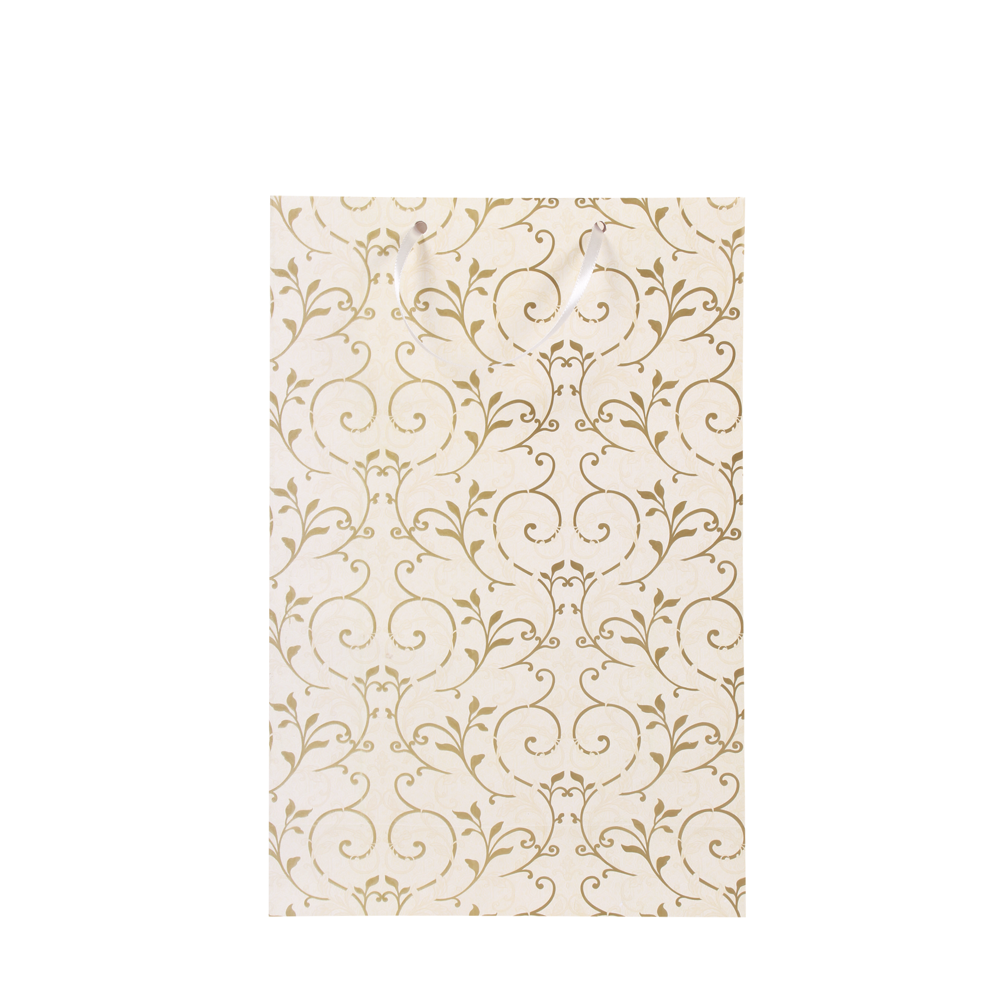 Gift Bags Floral Swirls Ivory Shimmer L33.5 X W21.5 X D9.2Cm 1Pc Gol