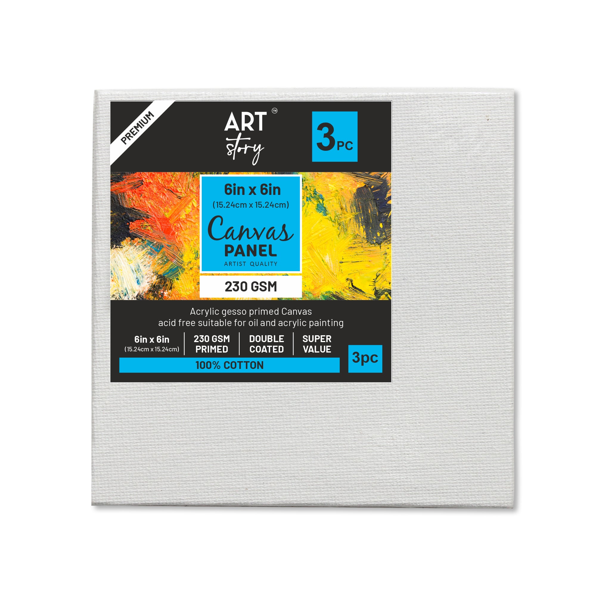 Canvas Panel 6 X 6Inch 2Mm Thick Mdf Board 3Pcs As