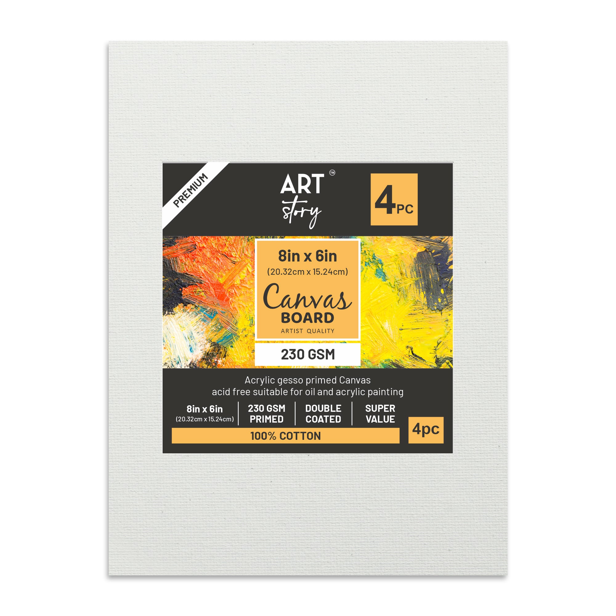 Canvas Board Rectangle 8 X 6Inch 230Gsm 2Mm Thick 4Pc Shrink Lb