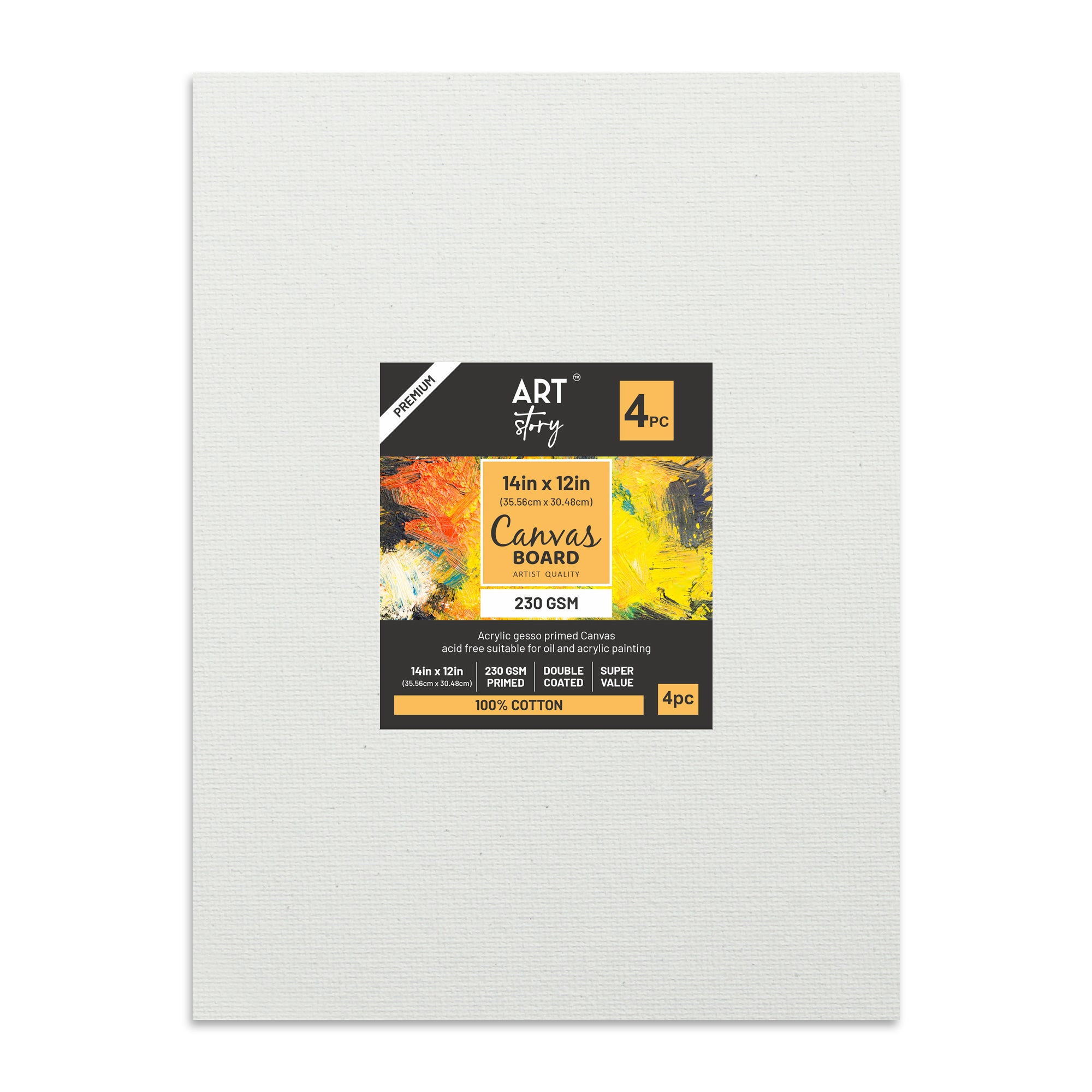 Canvas Board Rectangle 14 X 12Inch 230Gsm 2Mm Thick 4Pc Shrink Lb