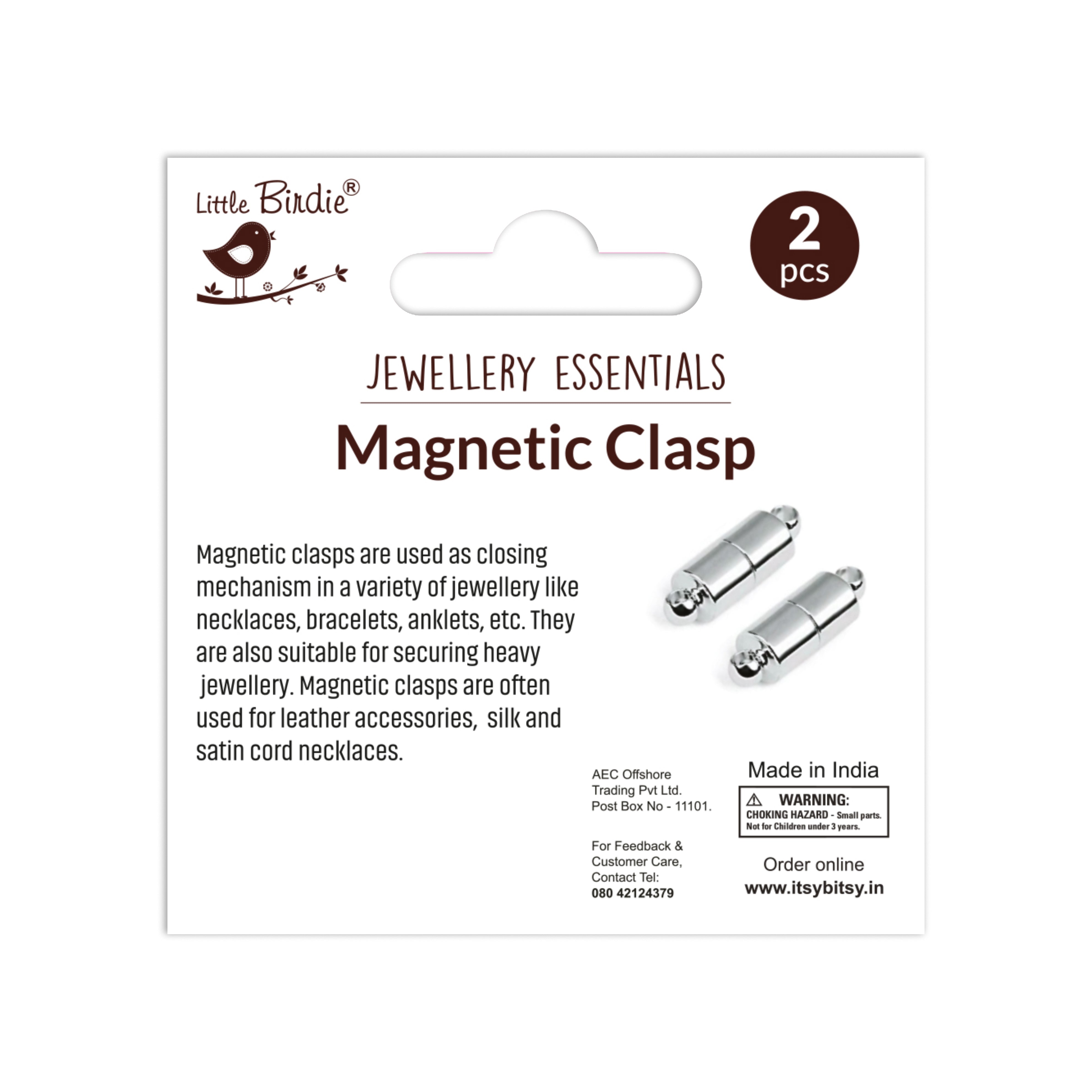 Findings Magnetic End Piece Round Silver 6mm Dia X 2cm 2pcs