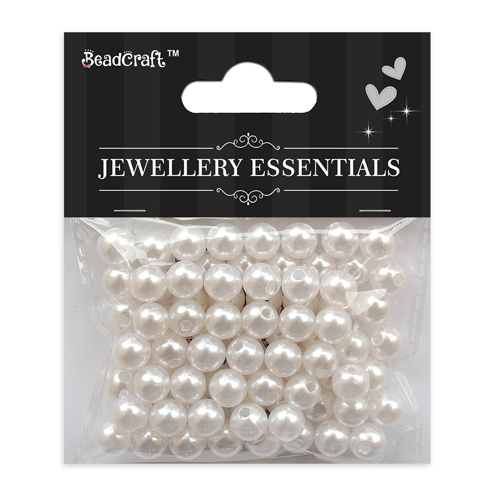 Pearl Beads Plastic 8mm White 20gm