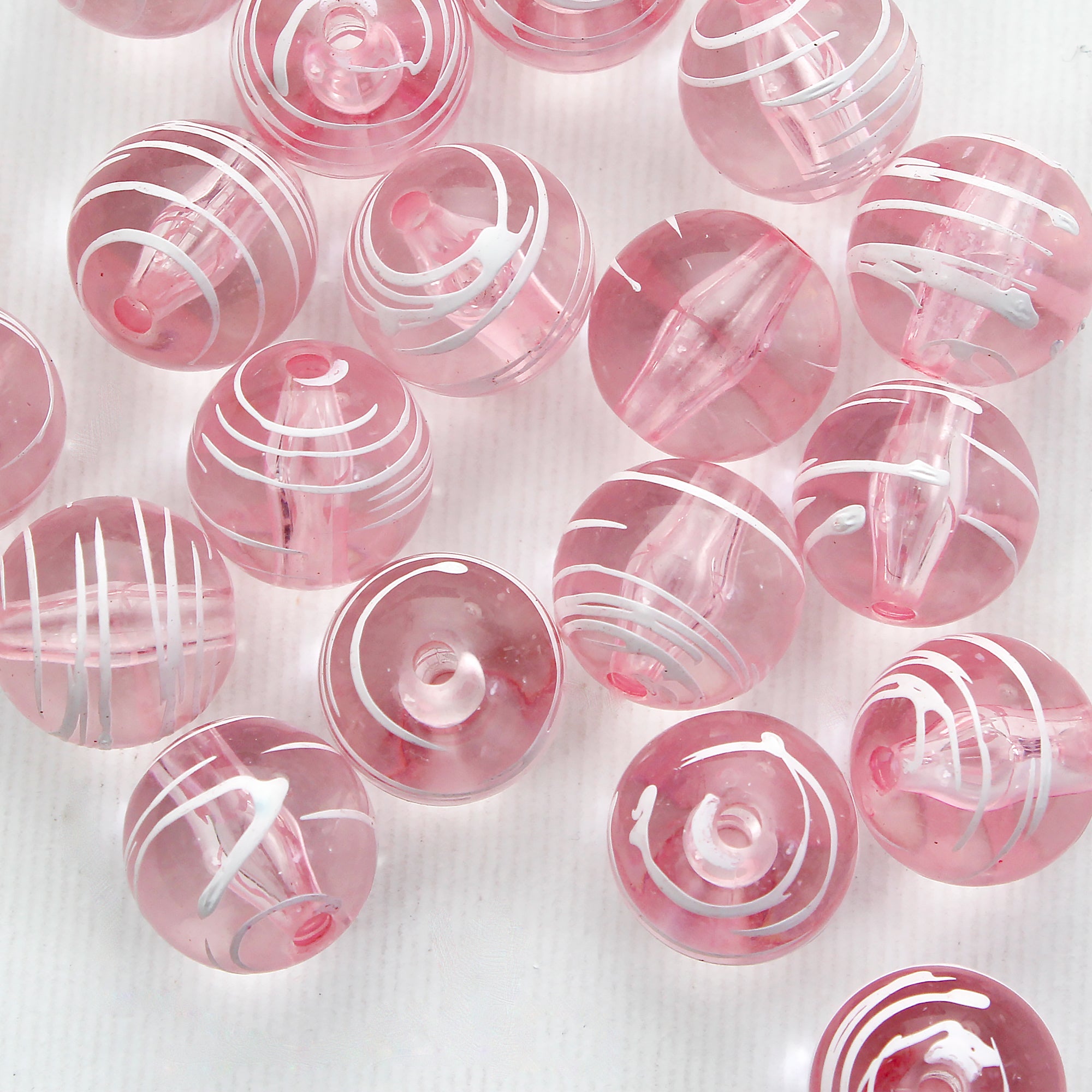Beads Glassy Pink White Streaked Round 13Mm X 13Mm 30G Pb Ib