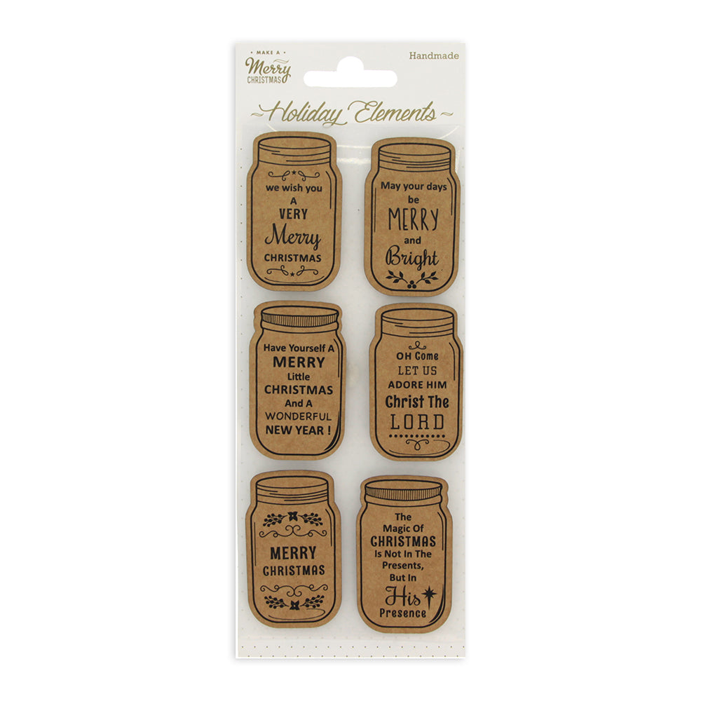 Christmas Kraft Printed Stickers Mason Jars 6Pcs Pbci Ib
