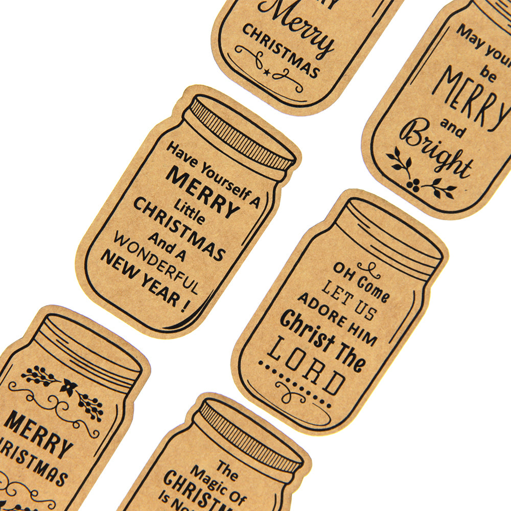 Christmas Kraft Printed Stickers Mason Jars 6Pcs Pbci Ib