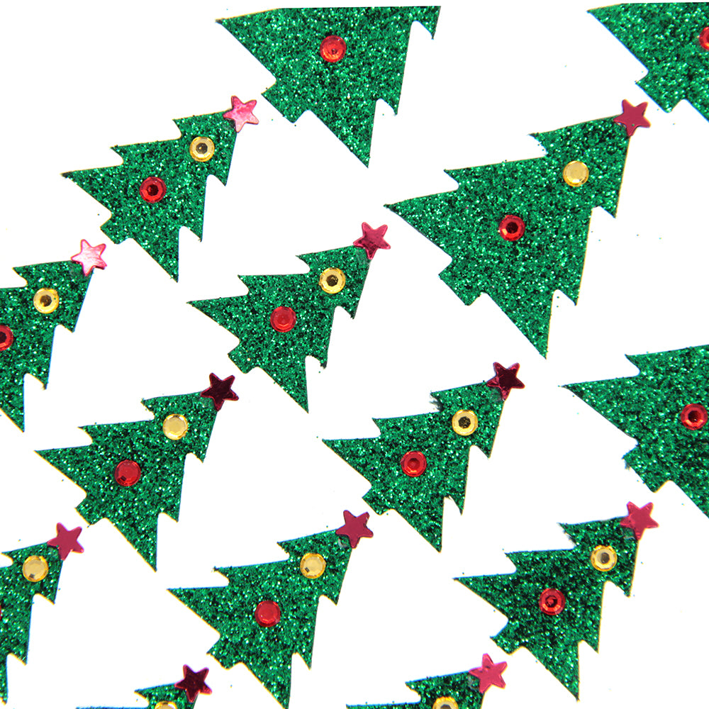 Itsy Bitsy Christmas Glitter Sticker Emb Ornate Tree Green 22pcs
