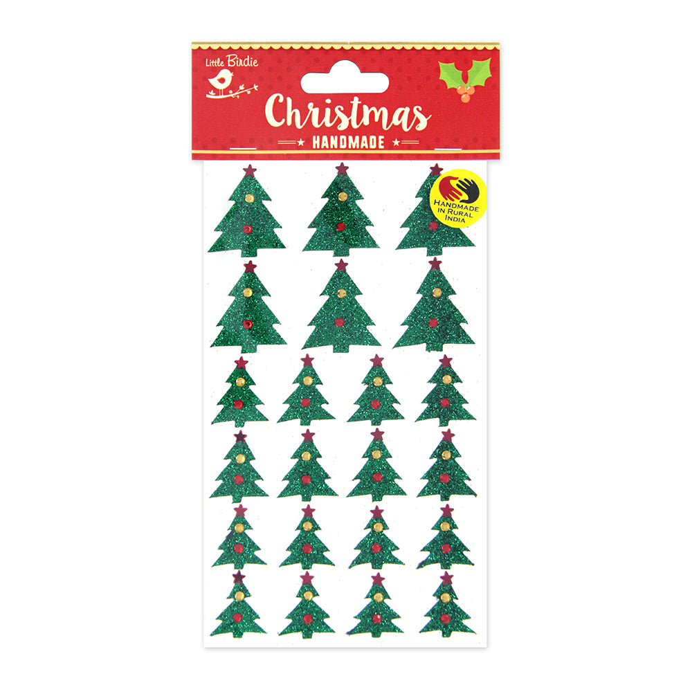 Itsy Bitsy Christmas Glitter Sticker Emb Ornate Tree Green 22pcs