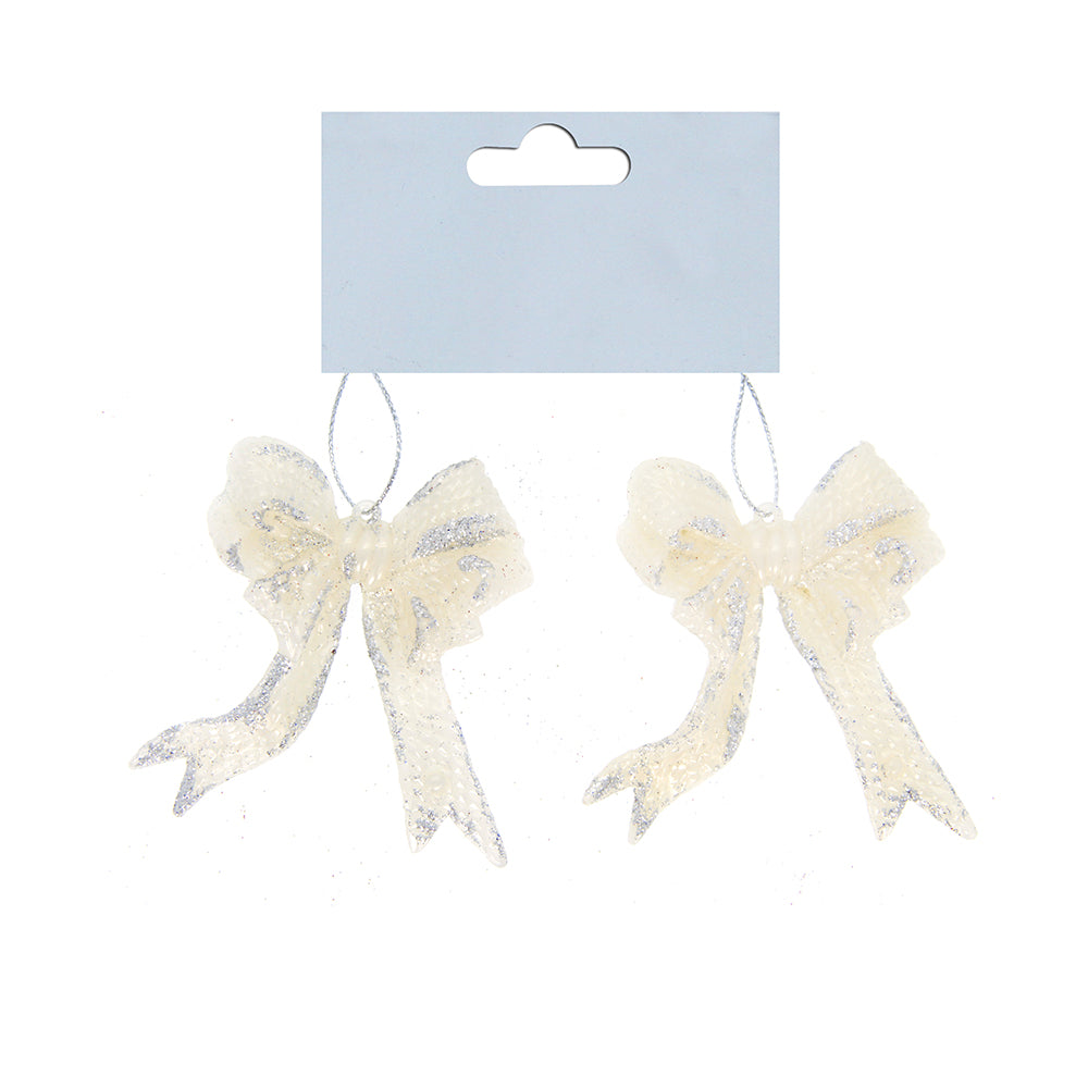 Christmas Decorative Hanging- Glitter Bow Silver