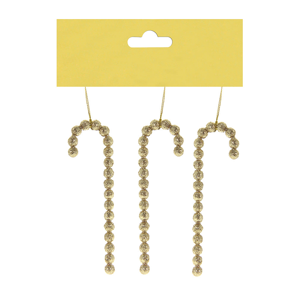 Christmas Decoration Hanging- Beaded Glitter Candy Cane Gold