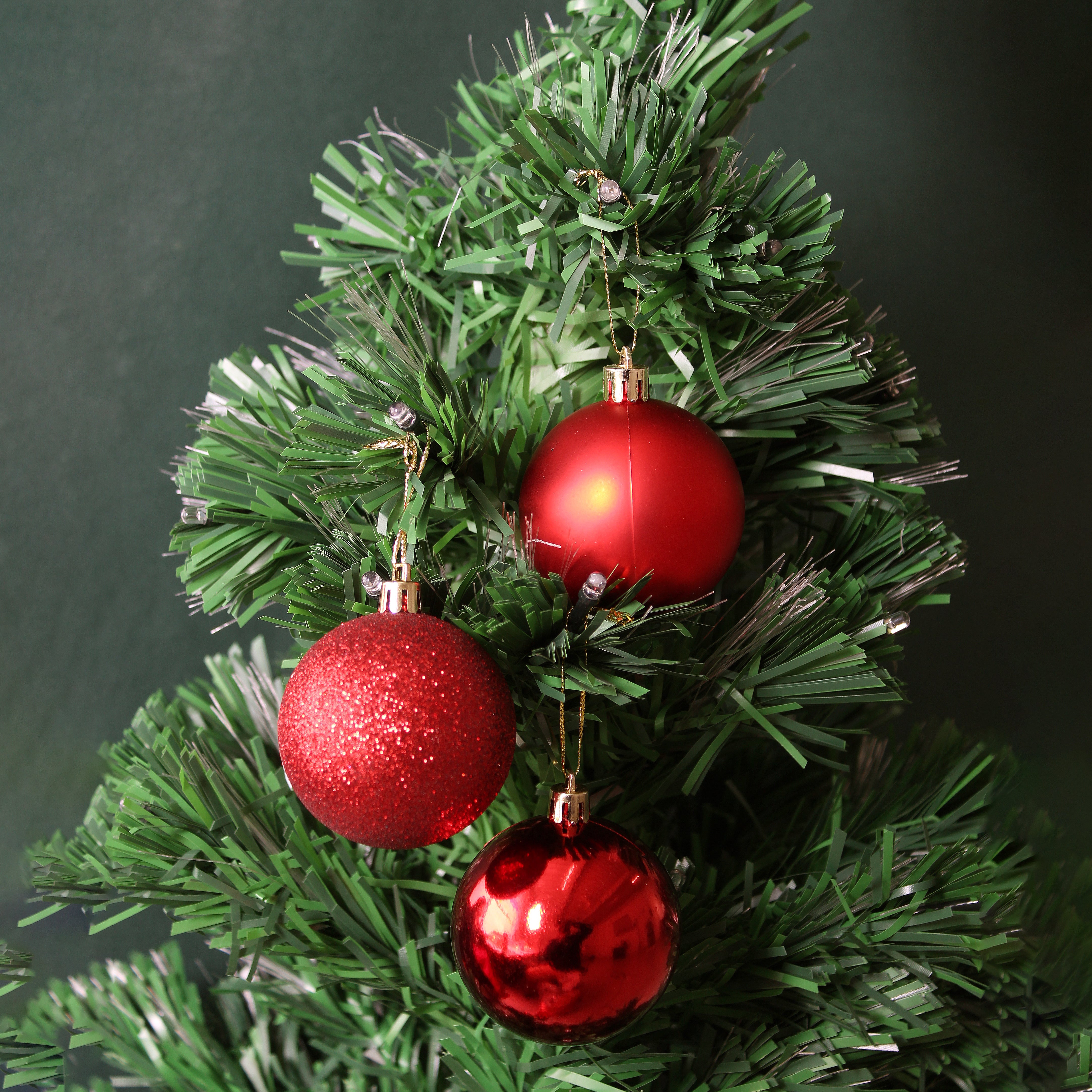 Christmas Tree Decoration Baubles Red (Matte, Glossy & Glitter) 6pc Acetate