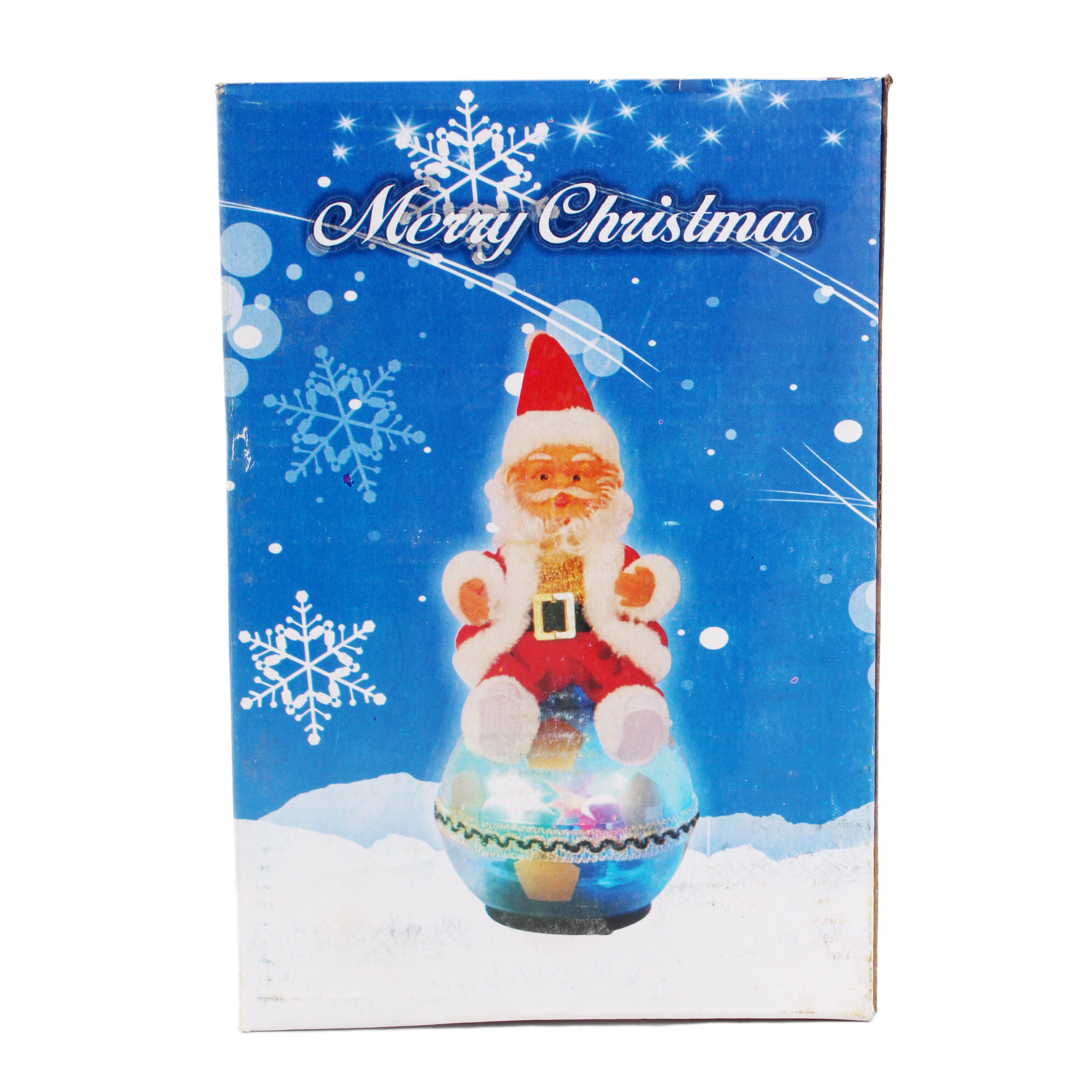Christmas Toy Santa Sitting On Globe Filled With Lights & Music 11inch 1pc Box IB