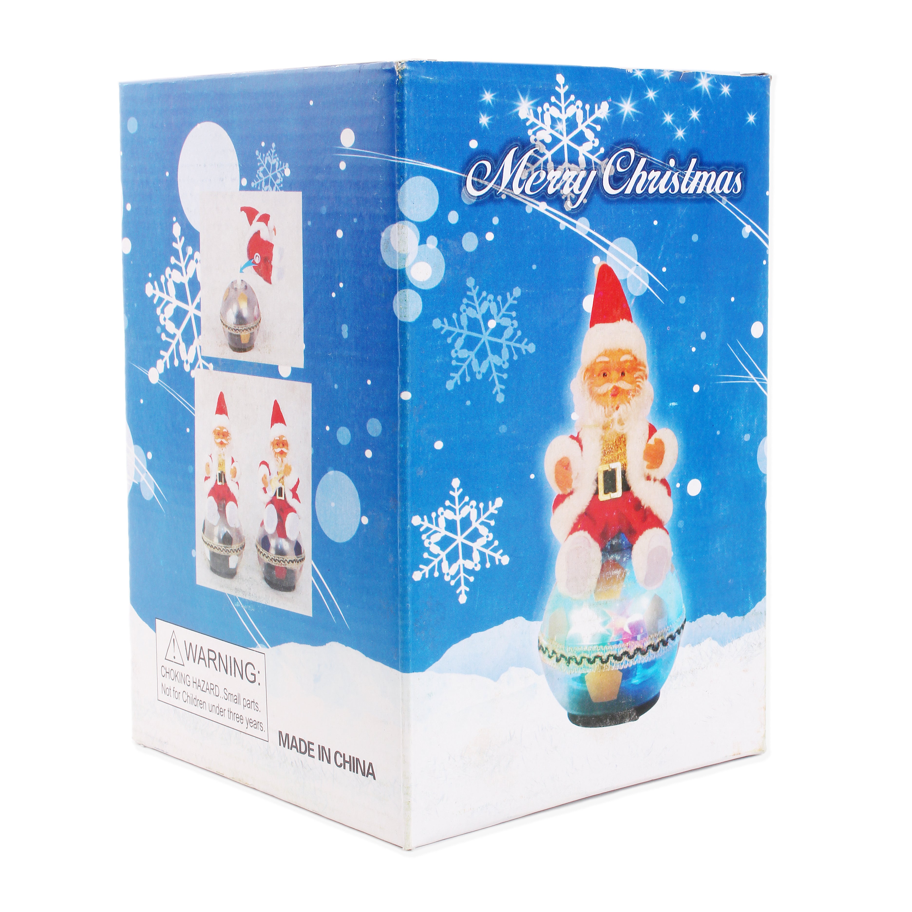 Christmas Toy Santa Sitting On Globe Filled With Lights & Music 11inch 1pc Box IB
