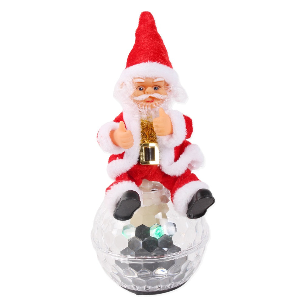 Christmas Toy Santa Sitting On Globe Filled With Lights & Music 11inch 1pc Box IB