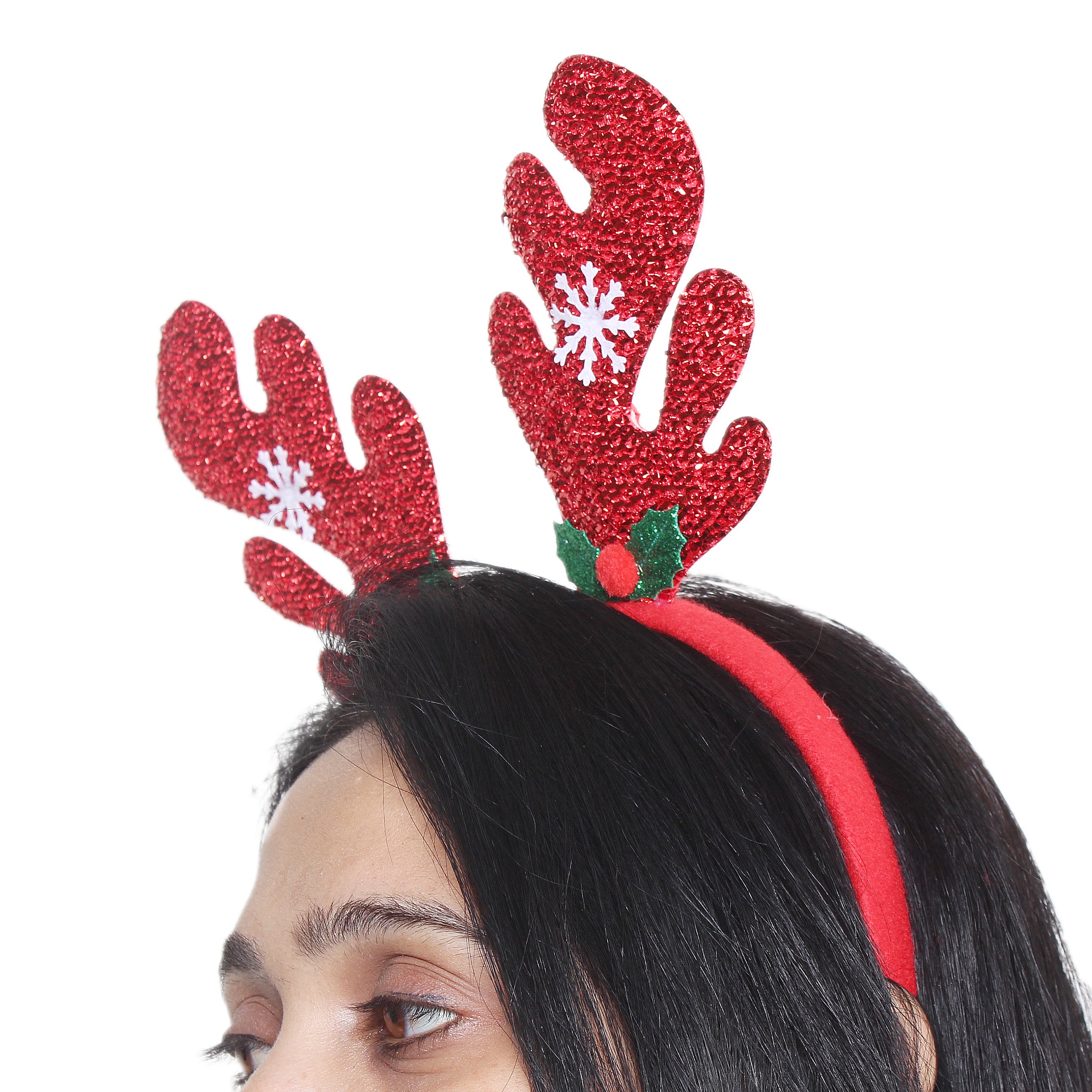 Christmas Hairband Reindeer Tinsel With Snow Flake Assorted Colour 1pc IB