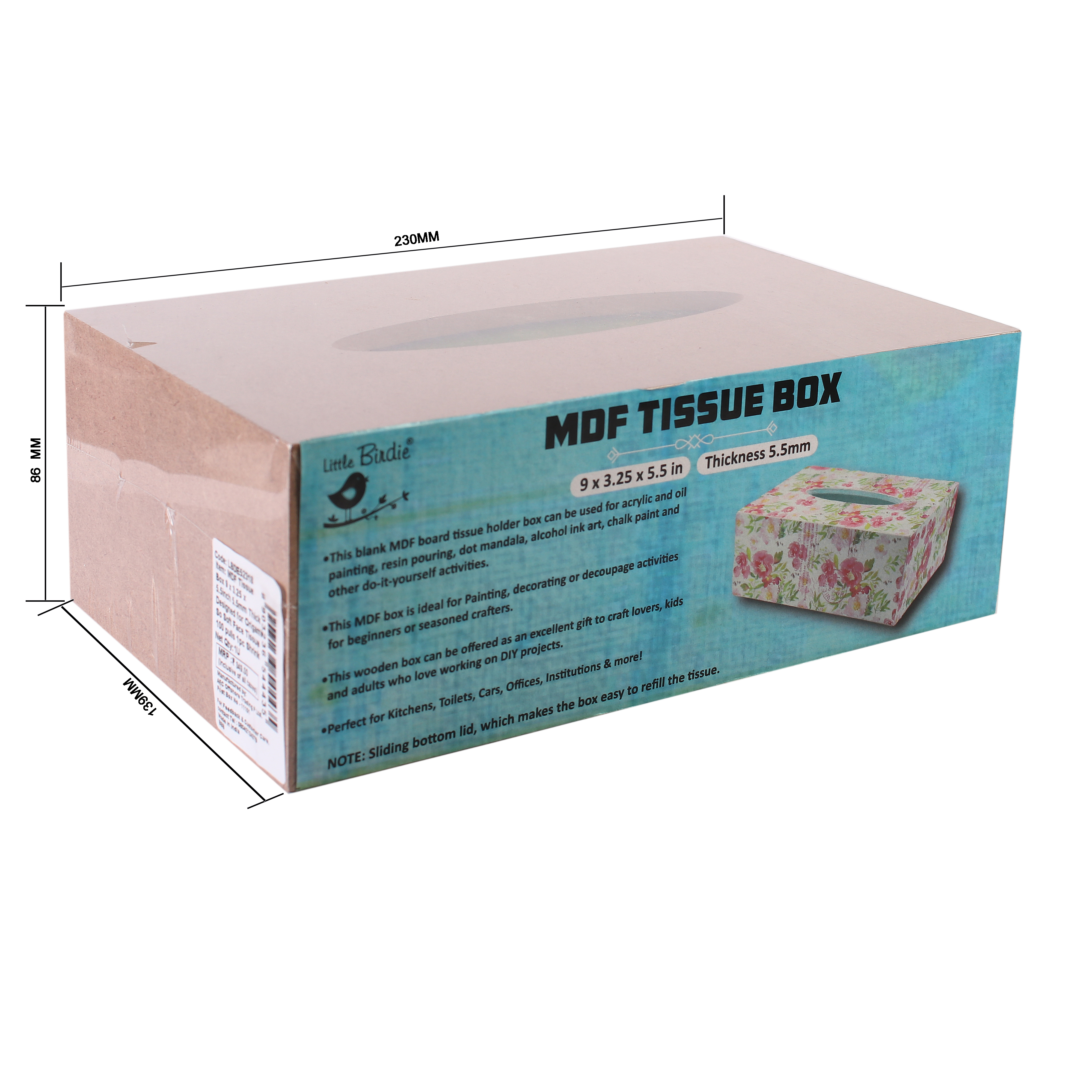 MDF Tissue Box Designed For Origami So Soft Face Tissue 100 Pulls 9 X 3.25 X 5.5Inch 5.5Mm Thick 1Pc