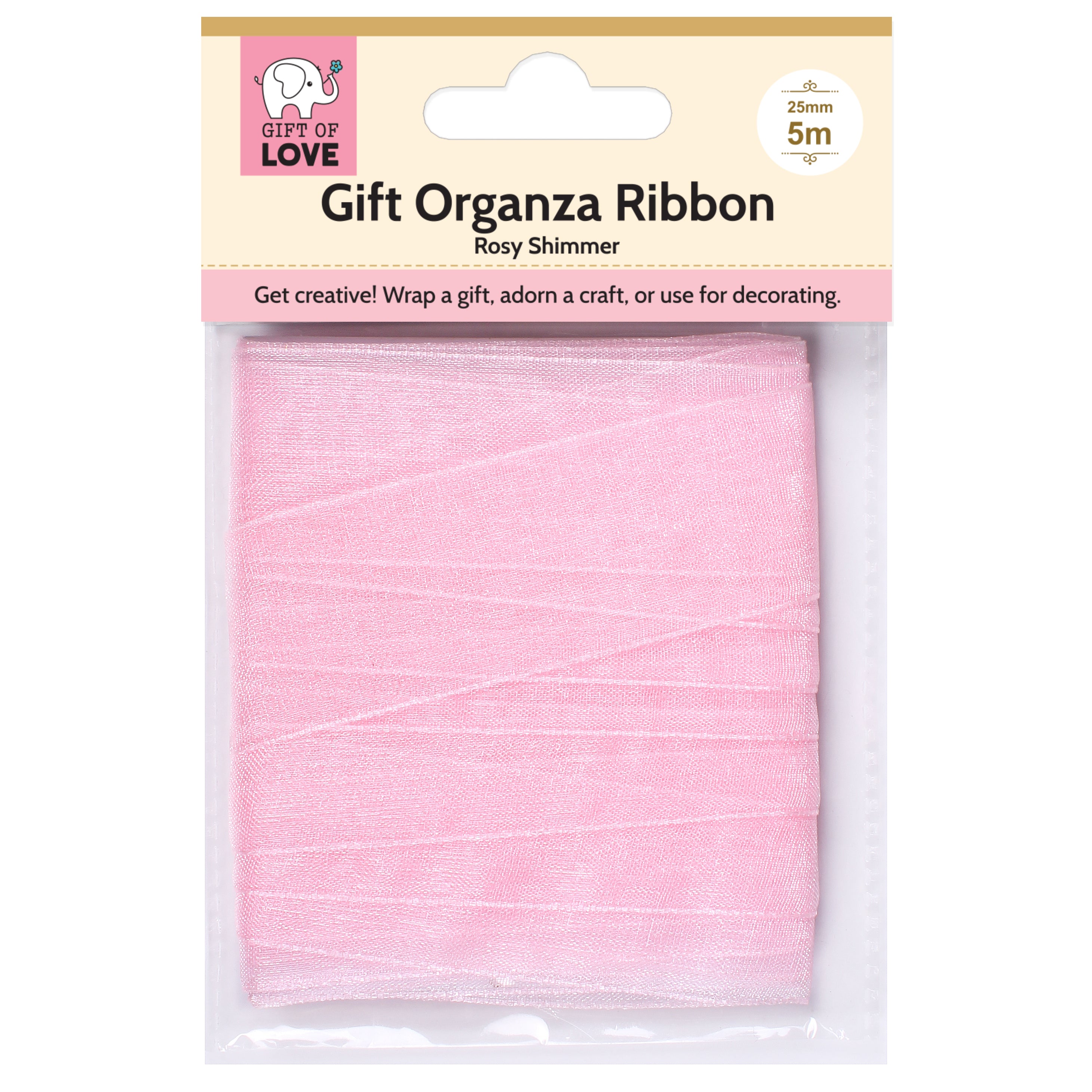 Gift Organza Ribbon 25Mm Rosy Shimmer 5Mtr Gol