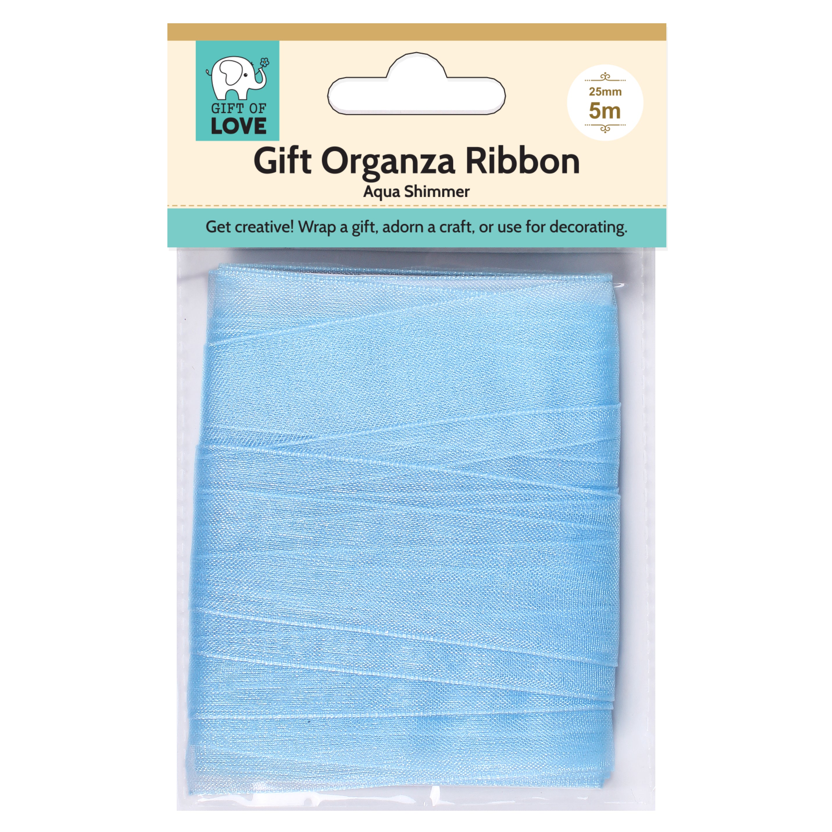 Gift Organza Ribbon 25Mm Aqua Shimmer 5Mtr Gol