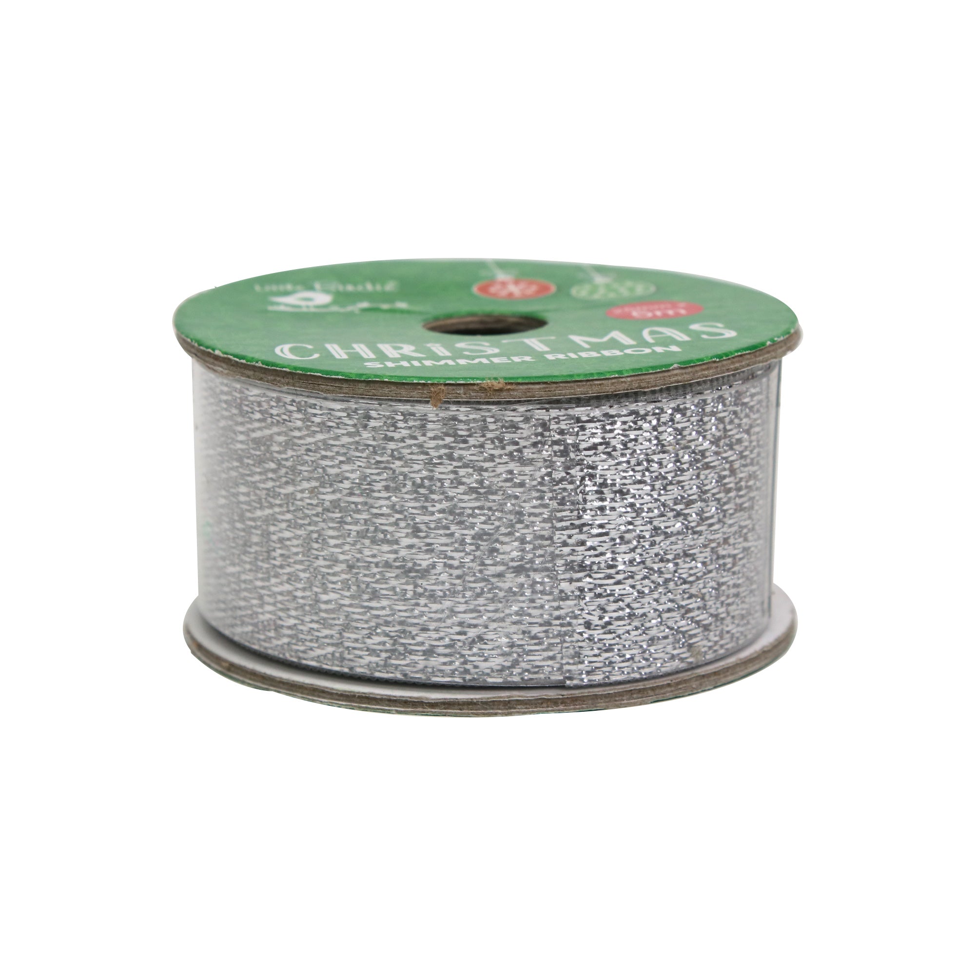 Christmas Shimmer Ribbon 25mm, Silver, 5mtr