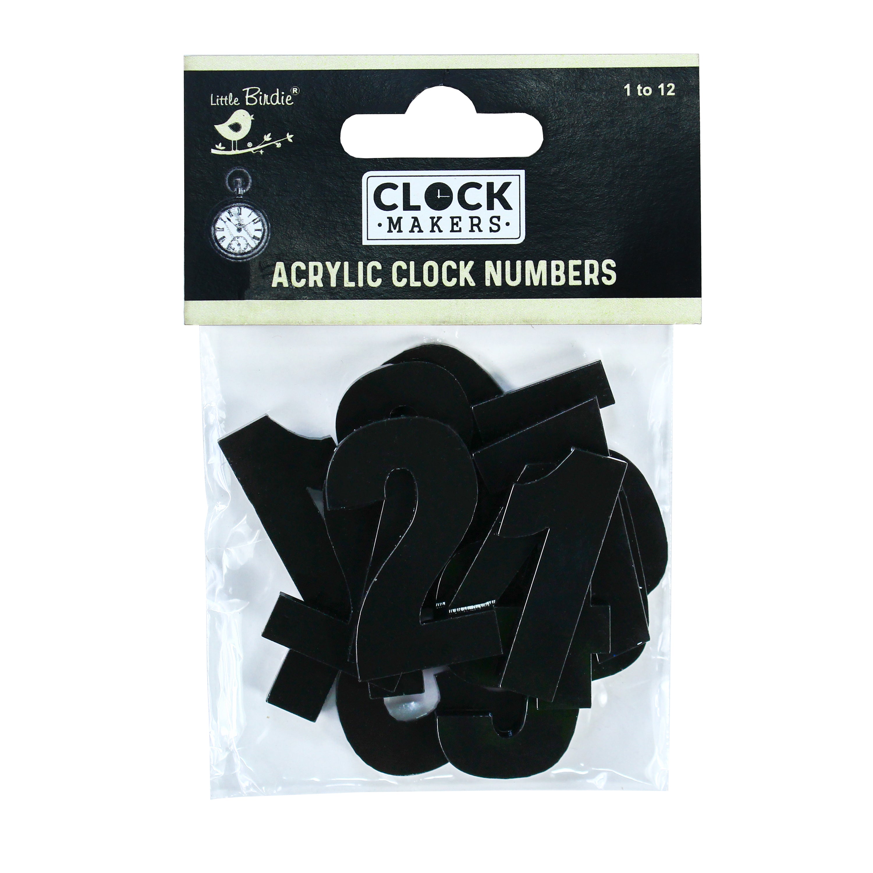 Clock Numbers Acrylic Black 1.25inch 2.7mm Thick 15pc