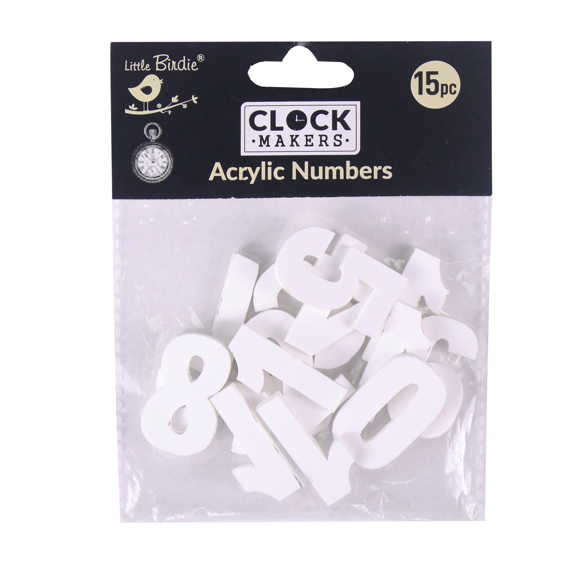 Clock Acrylic Numbers White 1inch 2.7mm Thick 15pc