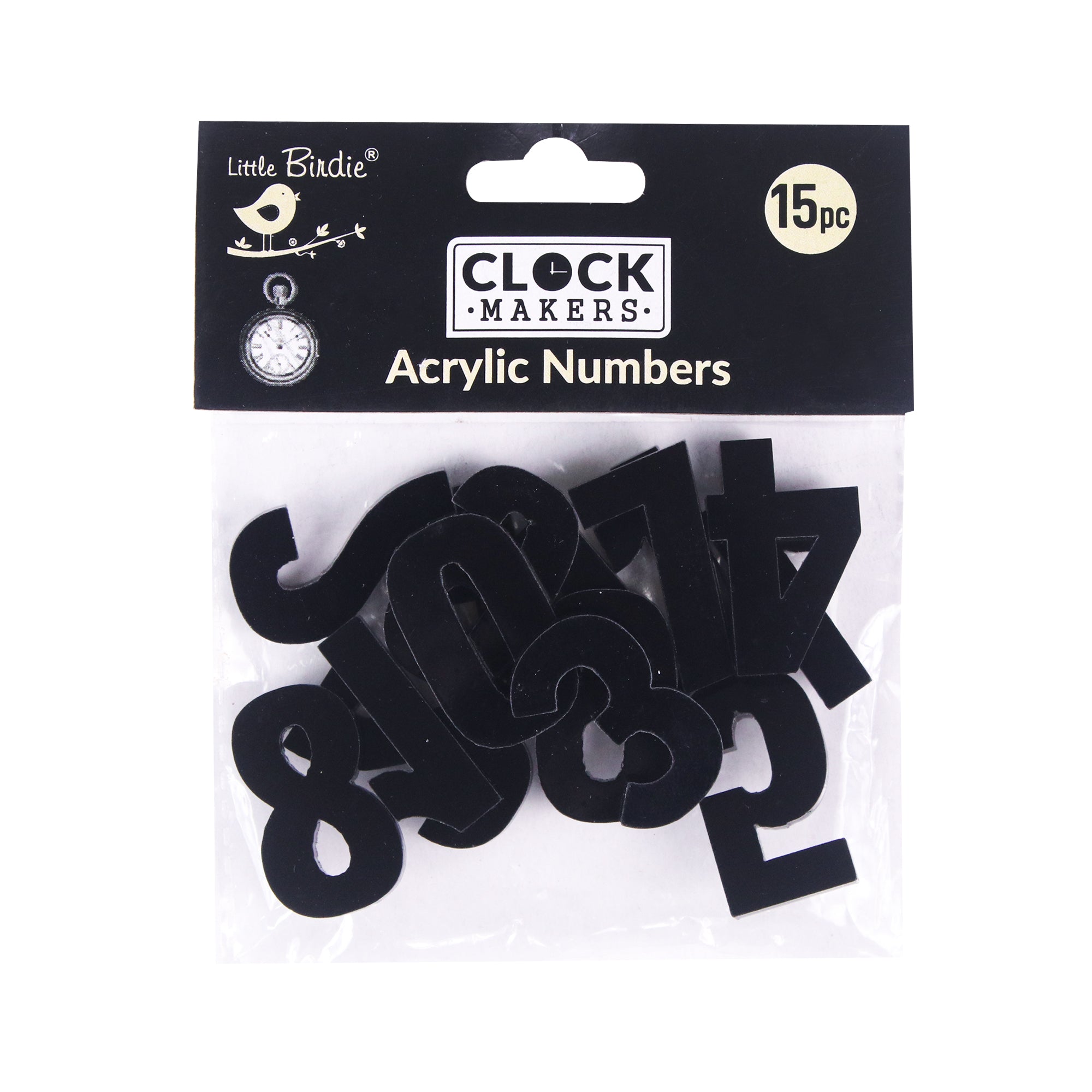 Clock Acrylic Numbers Black 1inch 2.7mm Thick 15pc