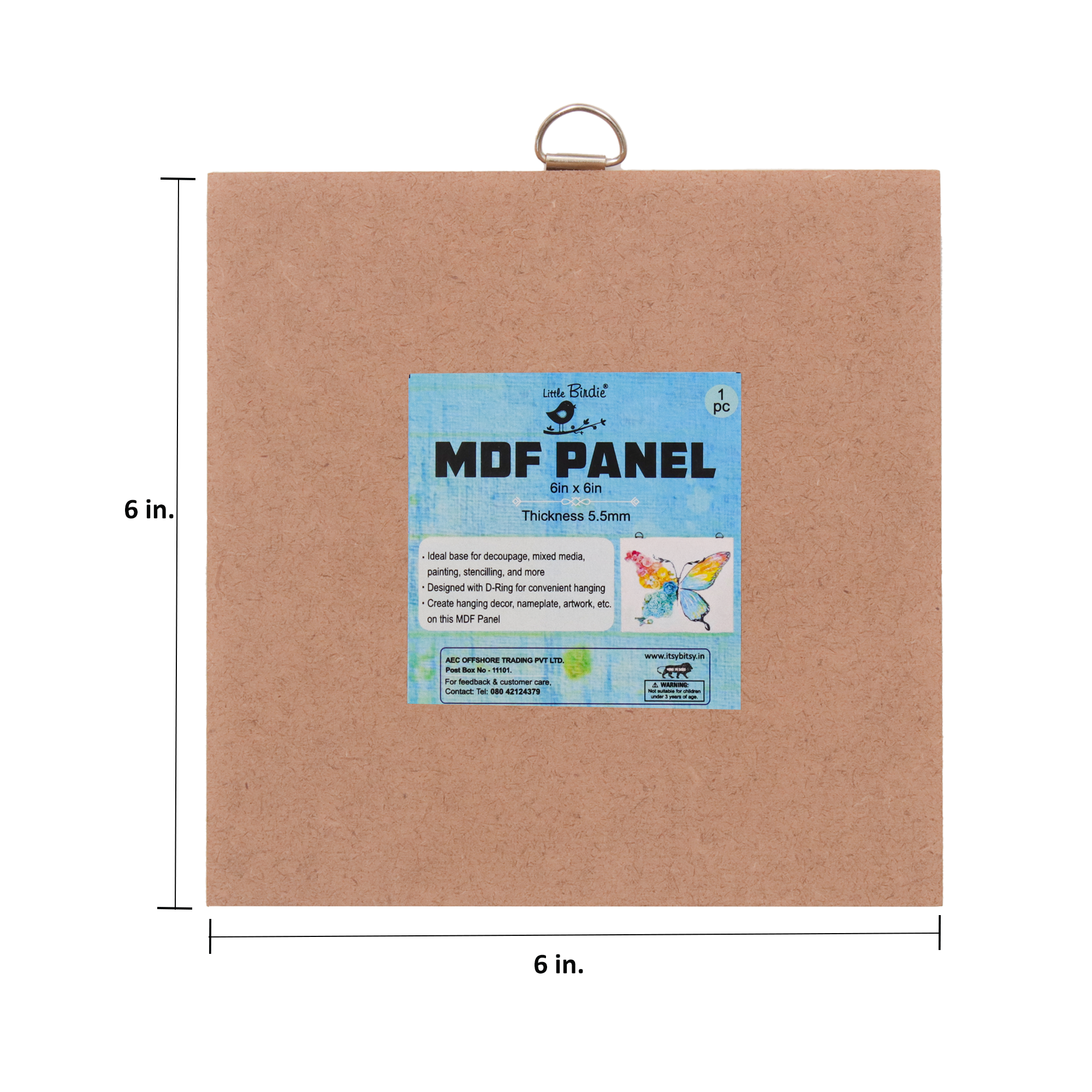 MDF Hanging Panel With D Ring 6 X 6Inch 5.5Mm Thick 1Pc Sw Lb
