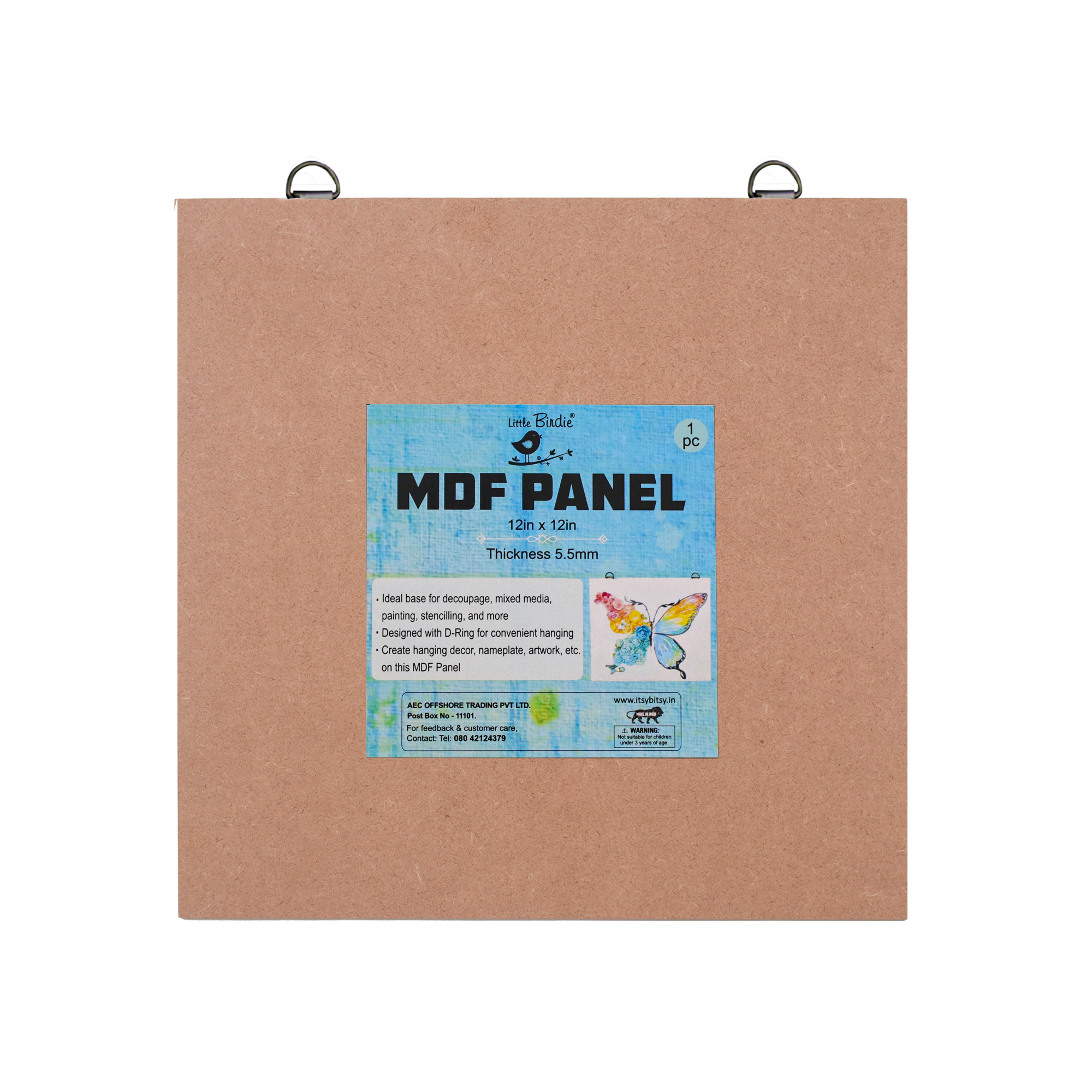 MDF Hanging Panel With D Ring 12 X 12Inch 5.5Mm Thick 1Pc Sw Lb