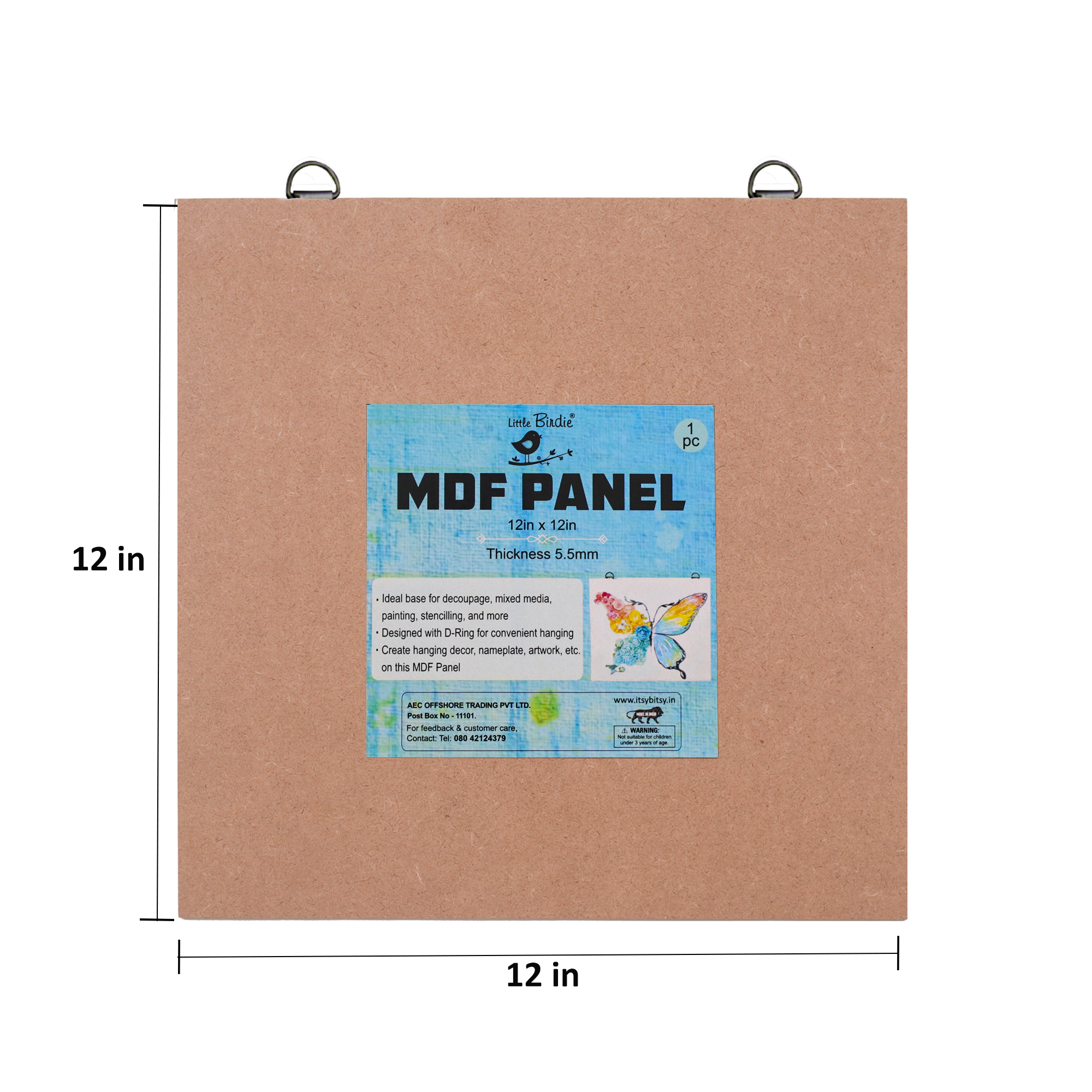 MDF Hanging Panel With D Ring 12 X 12Inch 5.5Mm Thick 1Pc Sw Lb