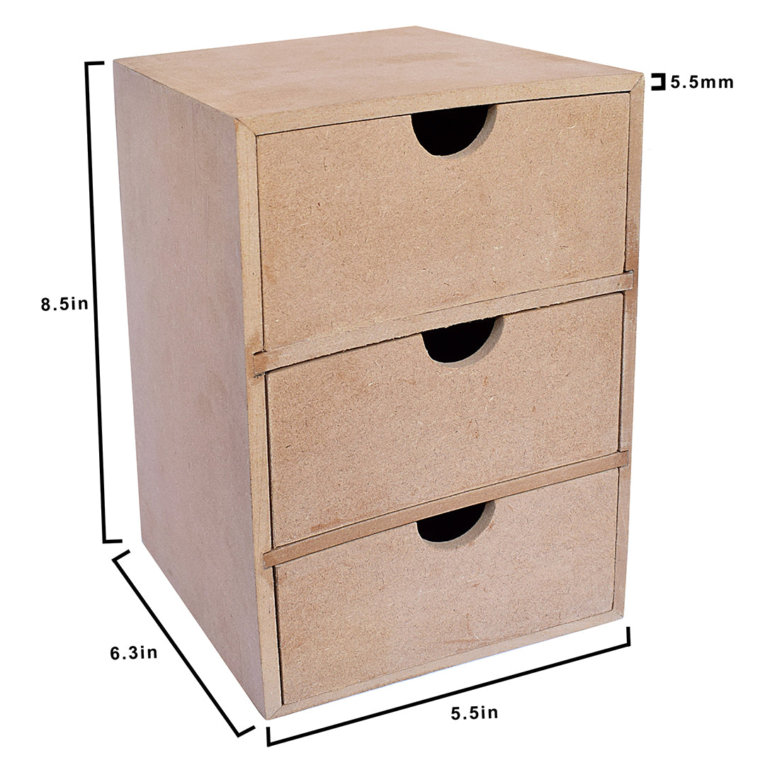 MDF Chest Of Drawer 3 Compartments W5.5 X H8.5 X D6.3Inch 5.5Mm Thick 1Pc Lb