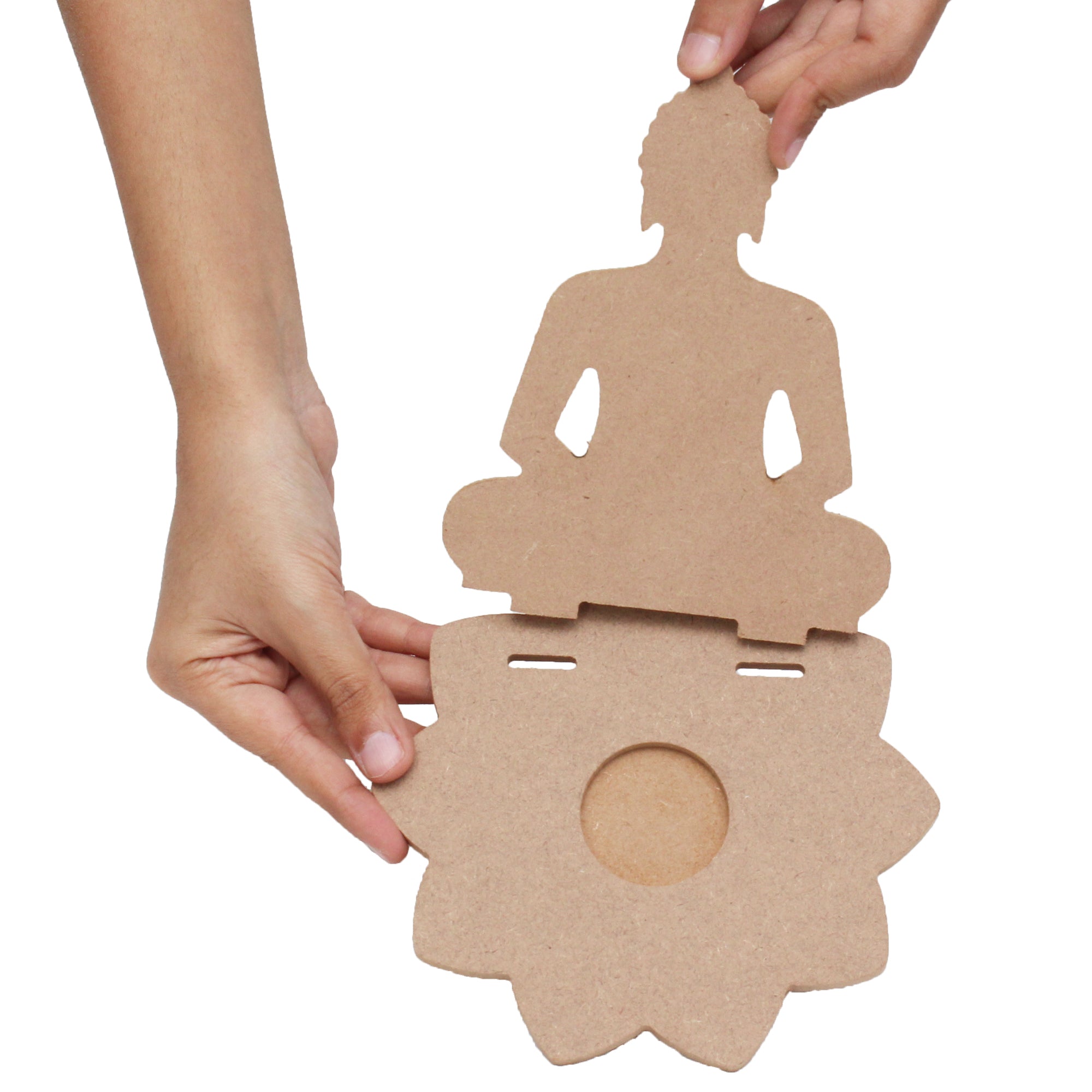 MDF Meditating Buddha With T-Light Candle Holder W5.5 X H6.3 X D5.3Inch 1Pc Lb