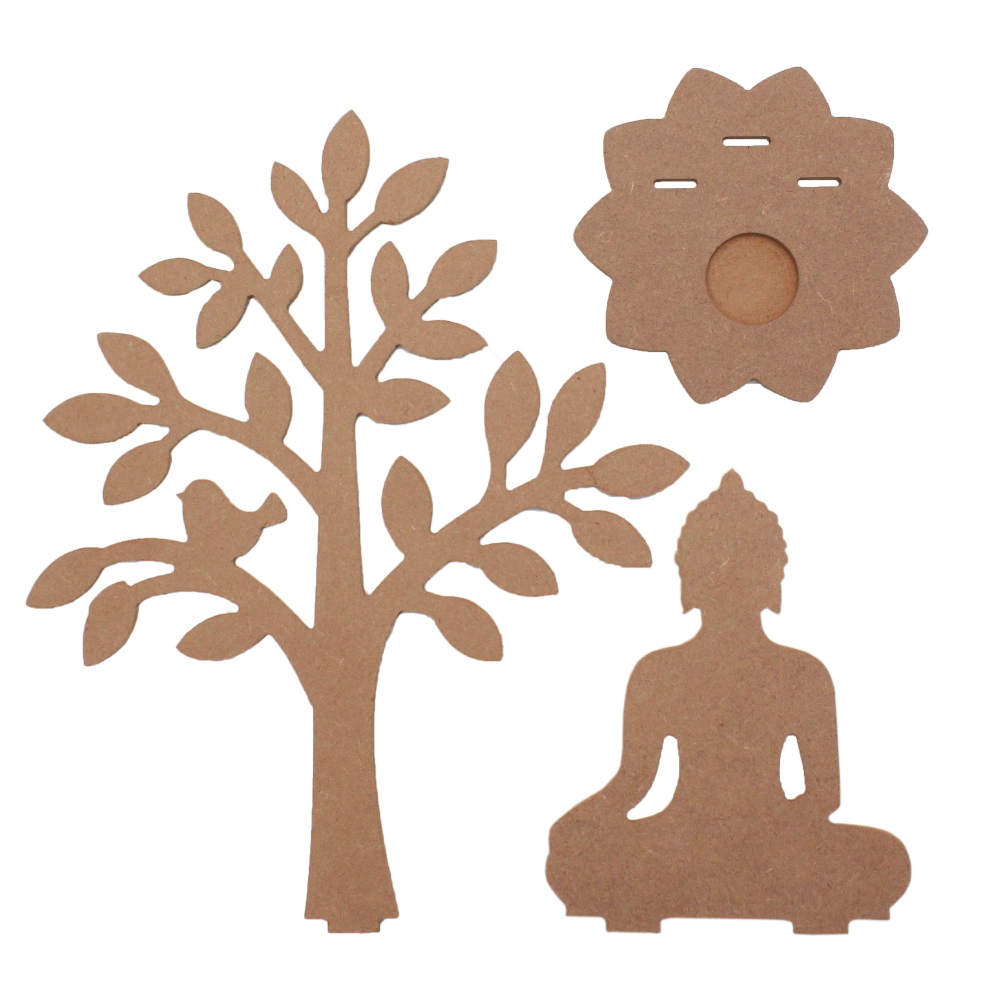 MDF 5.5Mm Meditating Buddha Under Tree 2.9Mm T-Light Candle Holder W10.5 X H12.8 X D5Inch 1Set Lb