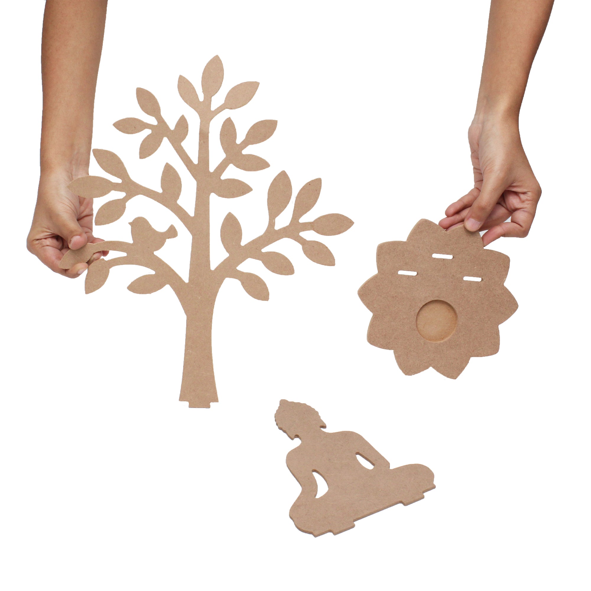 MDF 5.5Mm Meditating Buddha Under Tree 2.9Mm T-Light Candle Holder W10.5 X H12.8 X D5Inch 1Set Lb