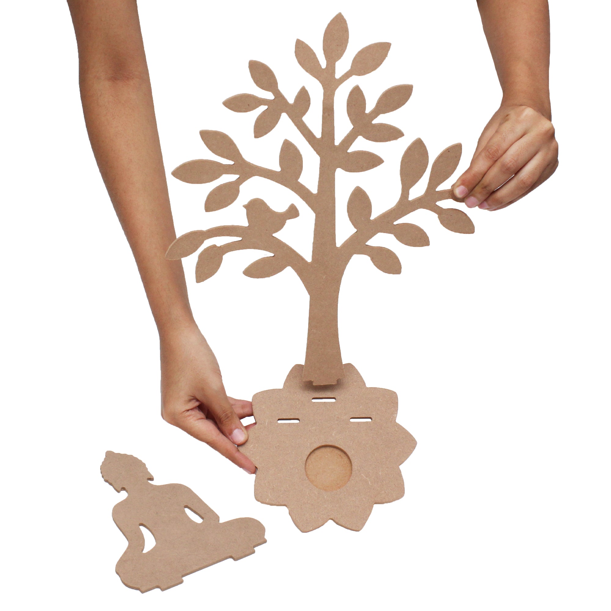 MDF 5.5Mm Meditating Buddha Under Tree 2.9Mm T-Light Candle Holder W10.5 X H12.8 X D5Inch 1Set Lb