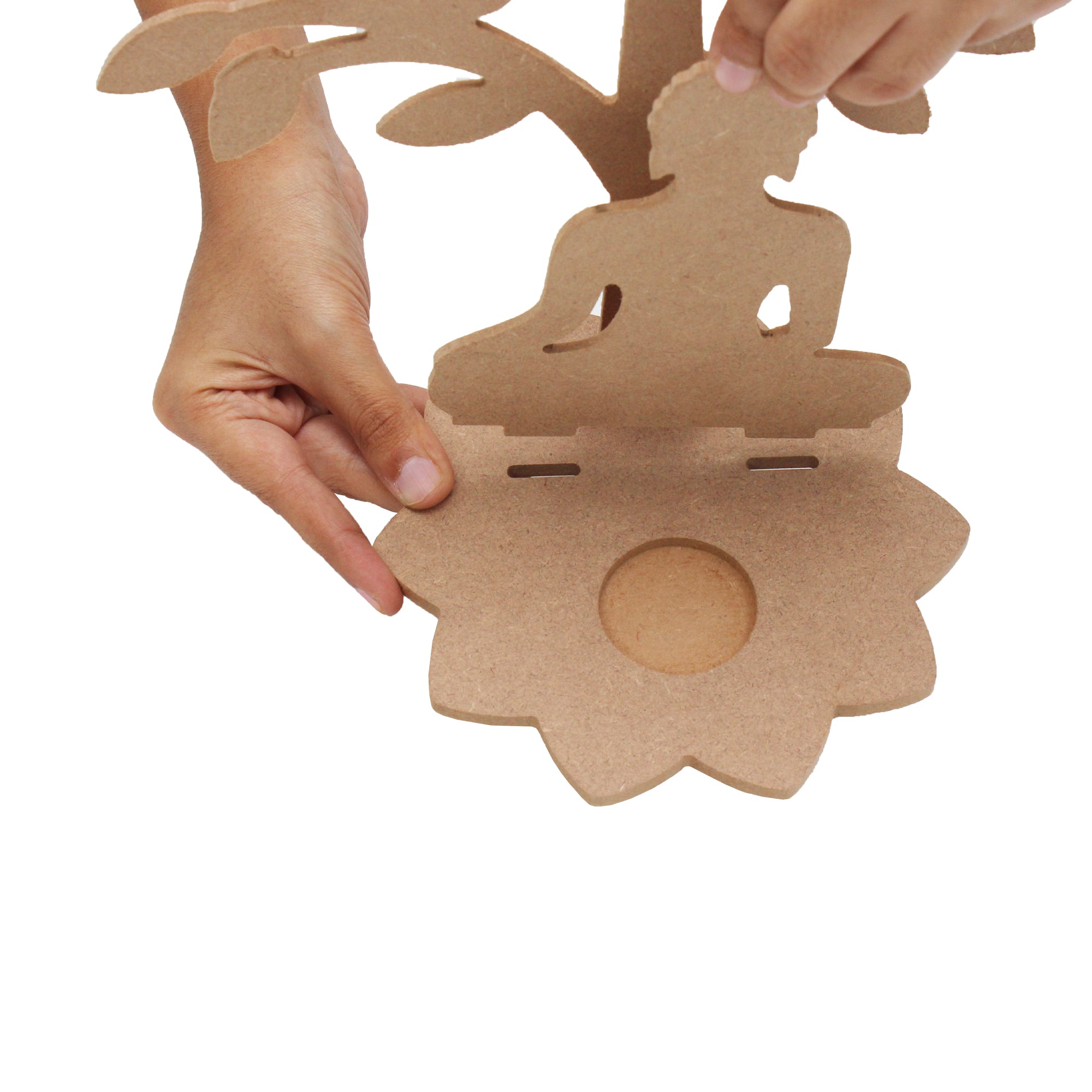 MDF 5.5Mm Meditating Buddha Under Tree 2.9Mm T-Light Candle Holder W10.5 X H12.8 X D5Inch 1Set Lb
