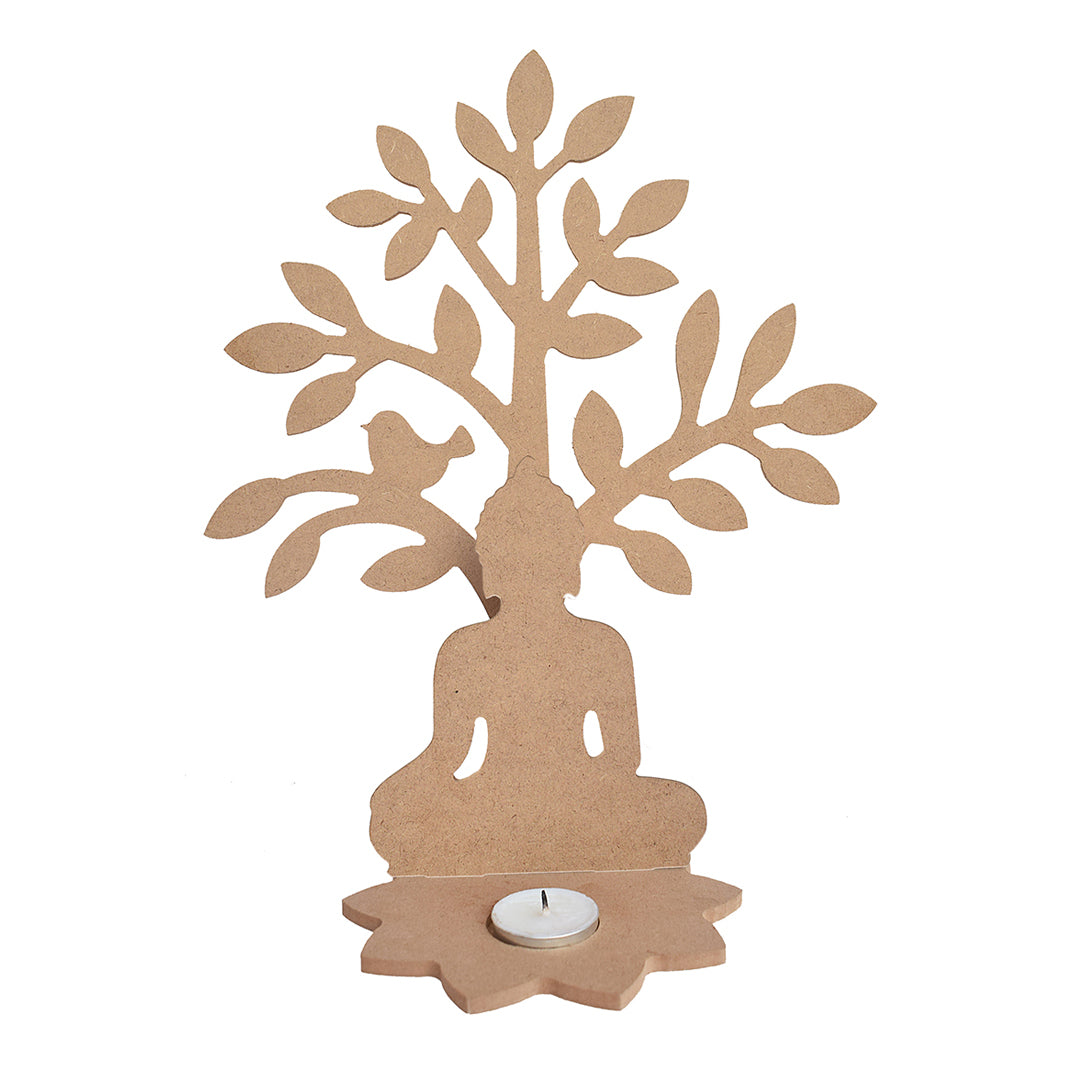 MDF 5.5Mm Meditating Buddha Under Tree 2.9Mm T-Light Candle Holder W10.5 X H12.8 X D5Inch 1Set Lb