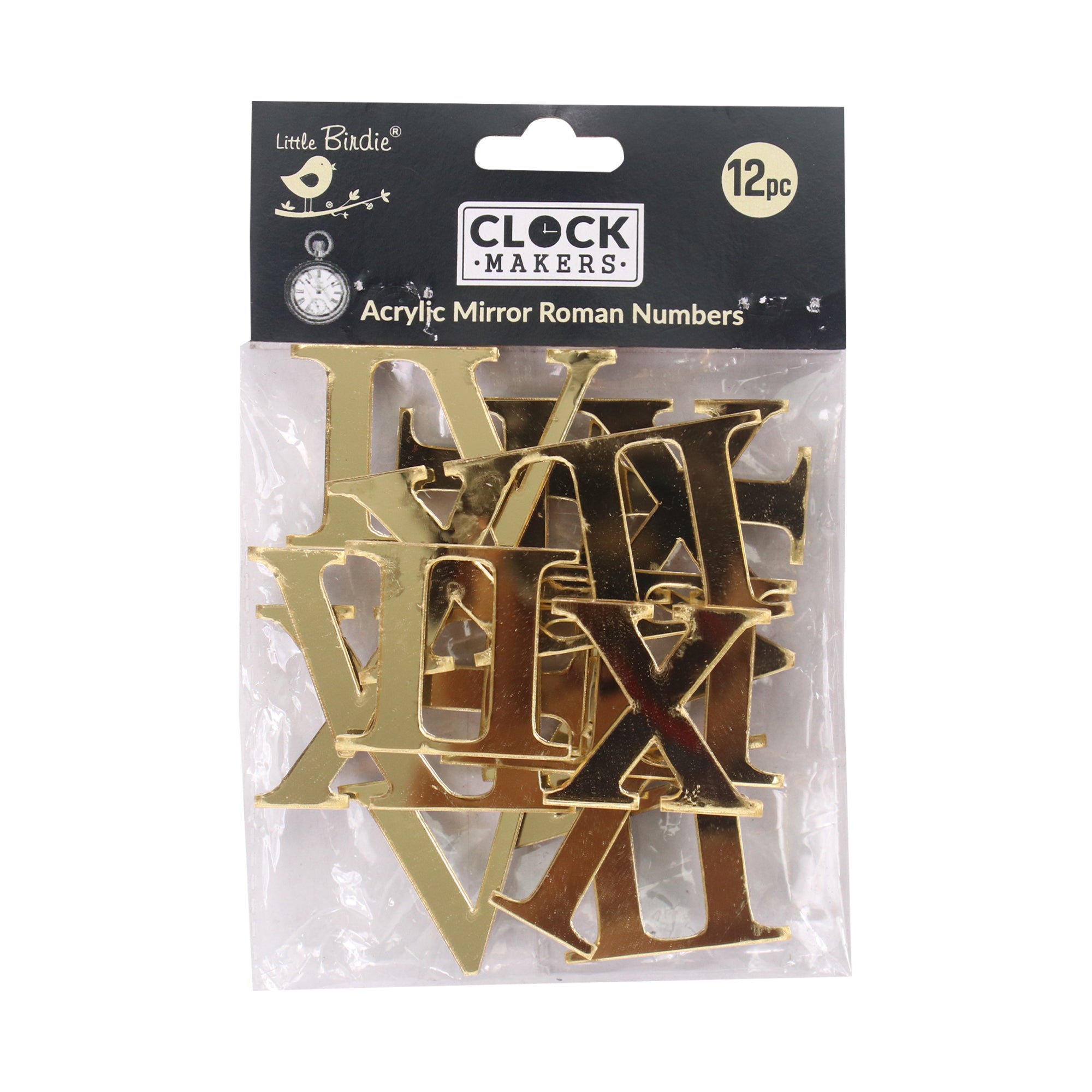 Clock Mirror Acrylic Roman Numbers Gold 1Inch 2.7Mm Thick 12pc