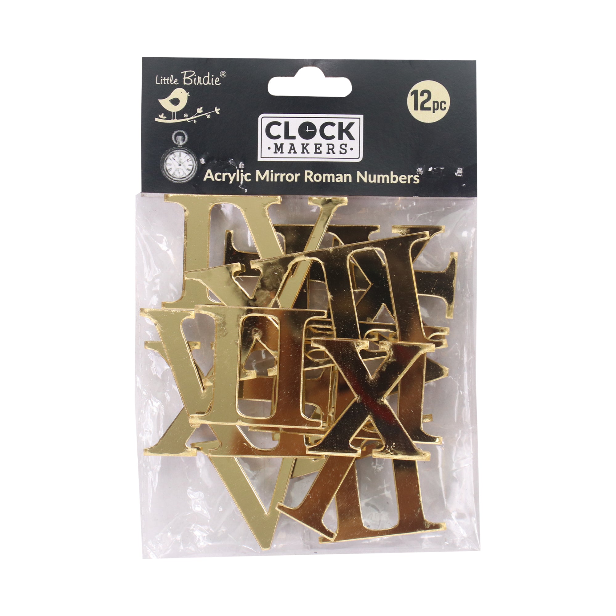 Clock Mirror Acrylic Roman Numbers Gold 1Inch 2.7Mm Thick 12pc