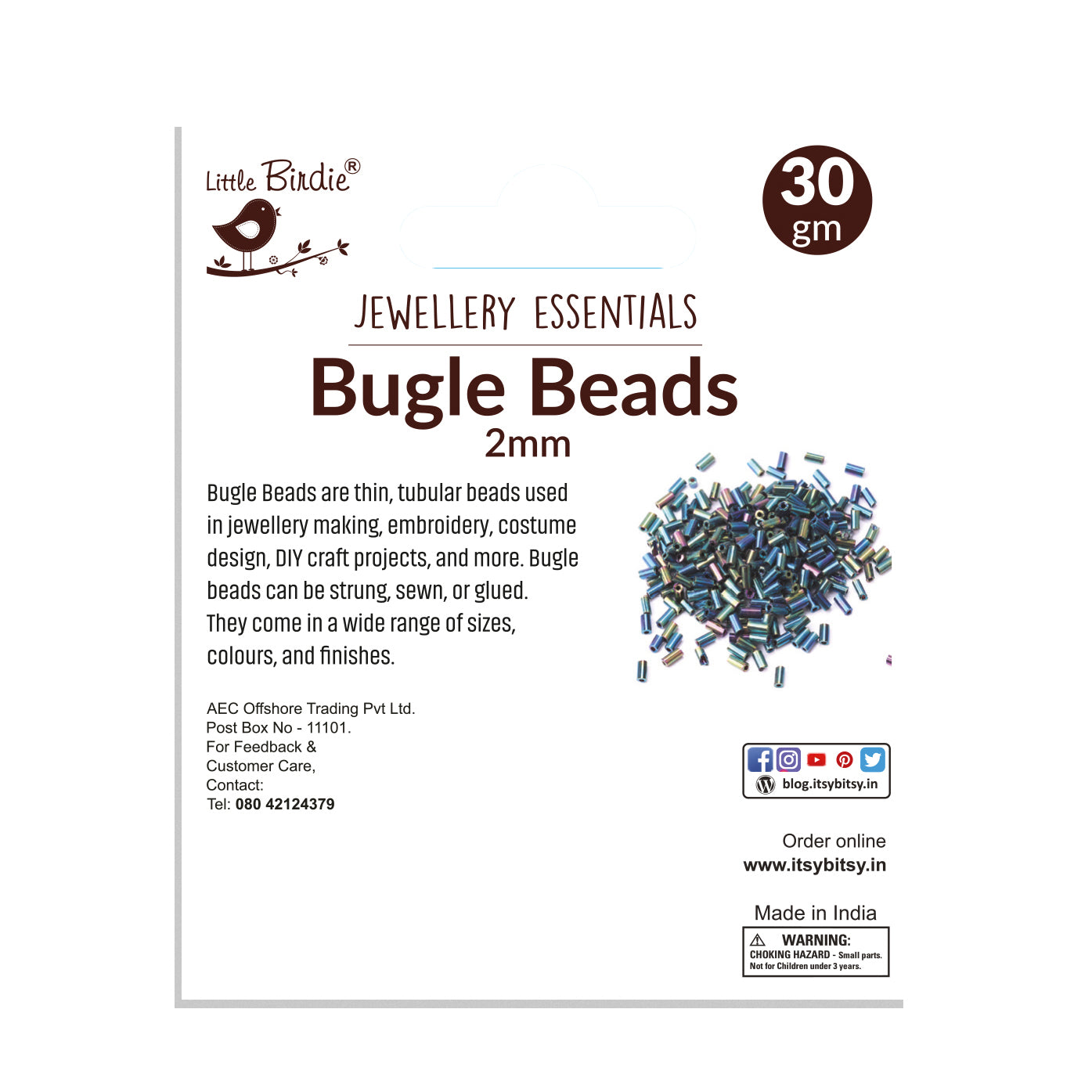 Bugle Beads Silver 2Mm 30Gm