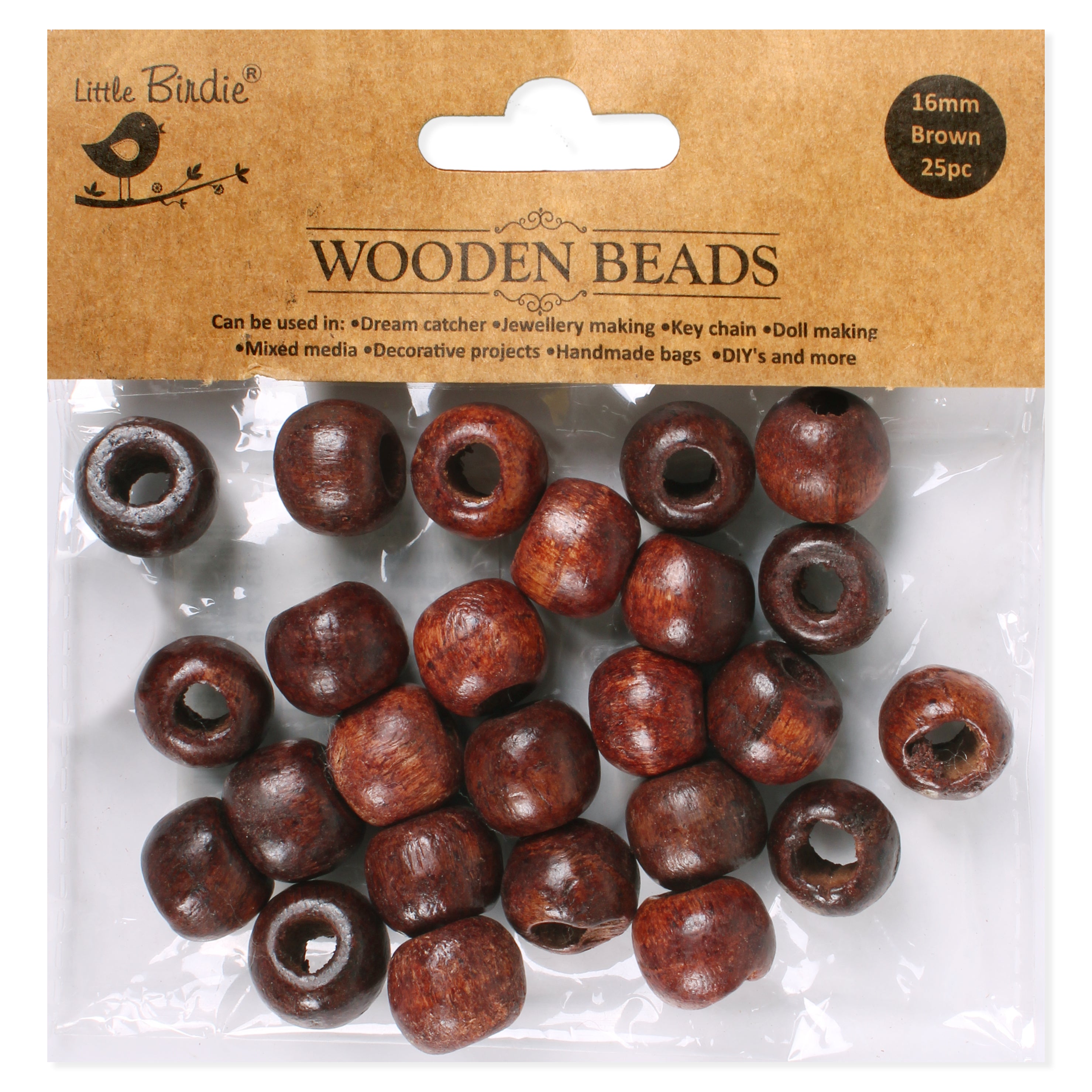 Wooden Beads 16Mm Brown Polished 25Pcs