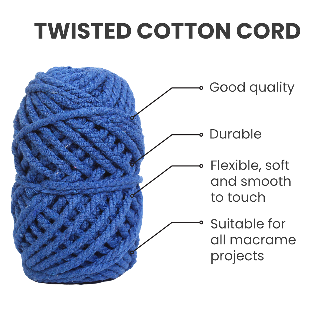 Macrame Cotton Twisted Cord - Royal Blue 3mm 3Ply 25Mtr 1Roll
