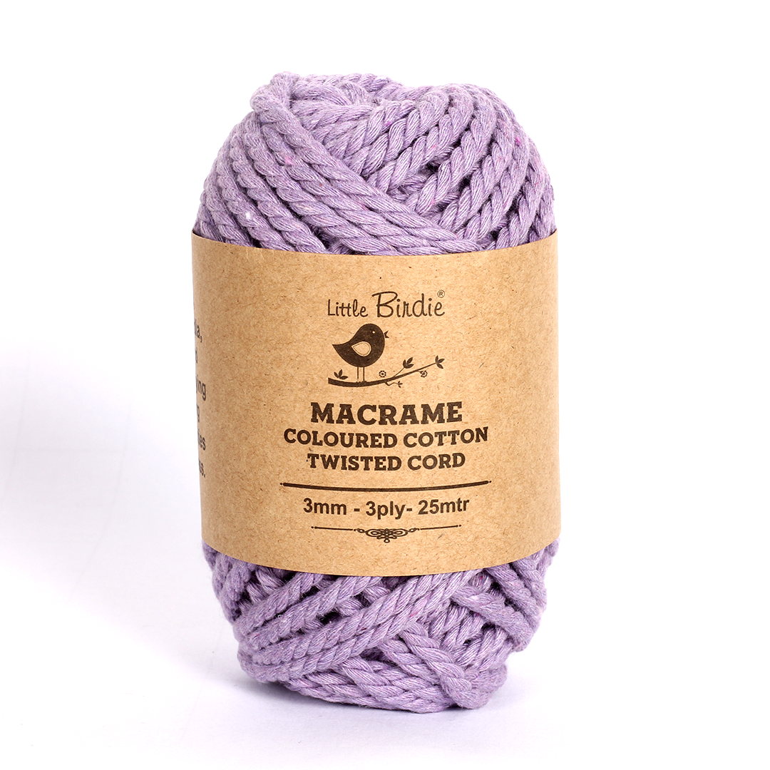 Macrame Cotton Twisted Cord - Lavender 3mm 3Ply 25Mtr 1Roll