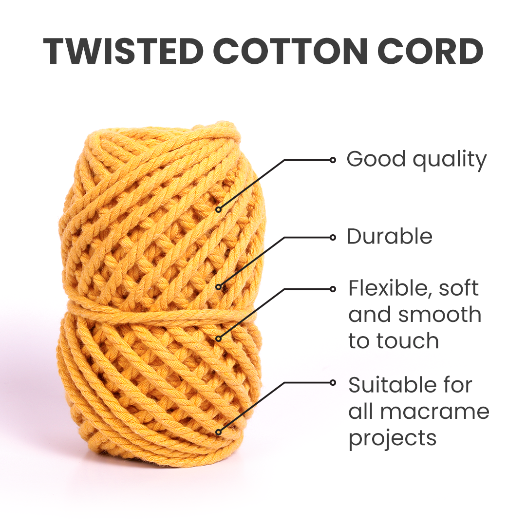 Macrame Cotton Twisted Cord - Mango Yellow 3mm 3Ply 25Mtr 1Roll