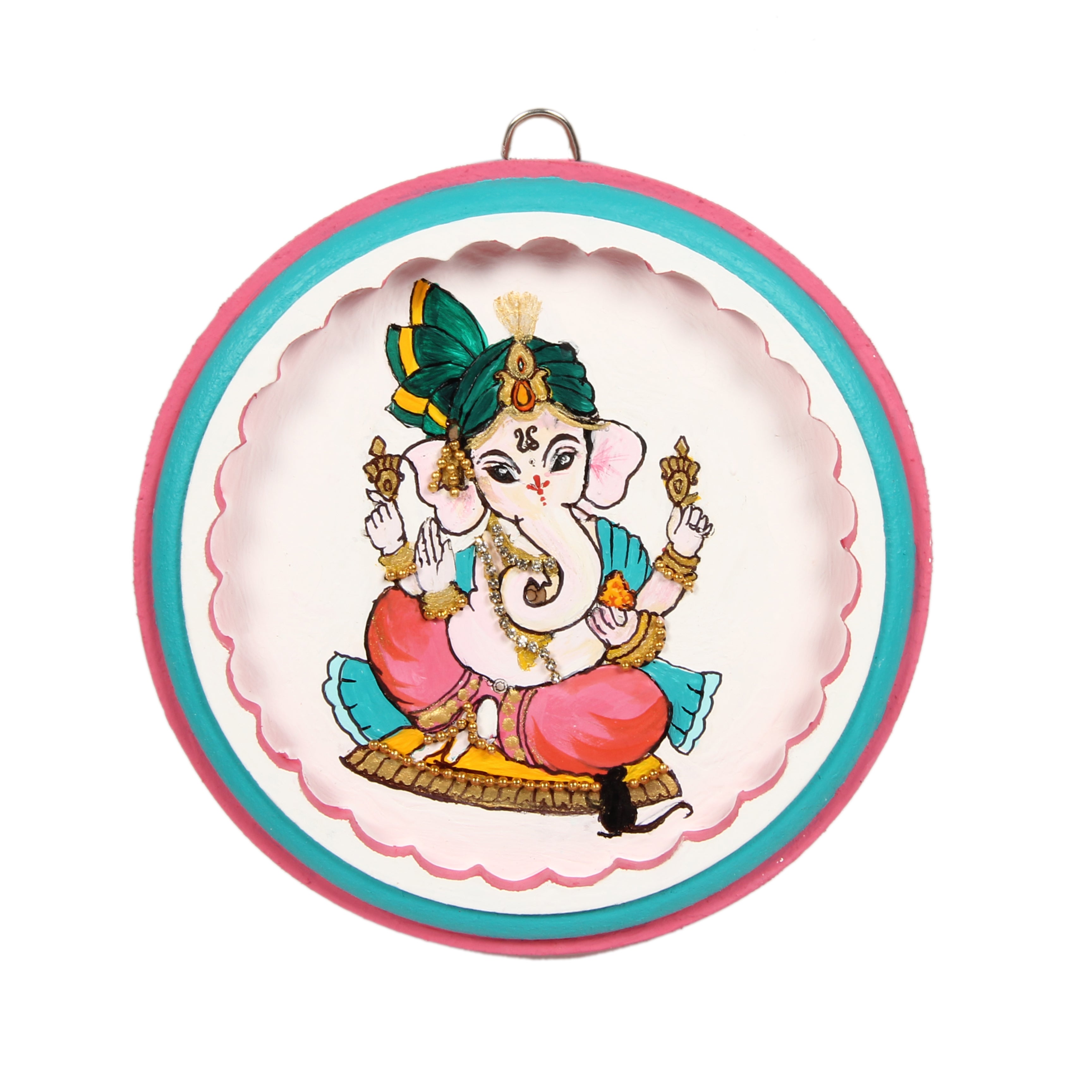 MDF Pre Marked Charming Ganesha With D Ring Hanging Hook 10Inch Dia 1Pc