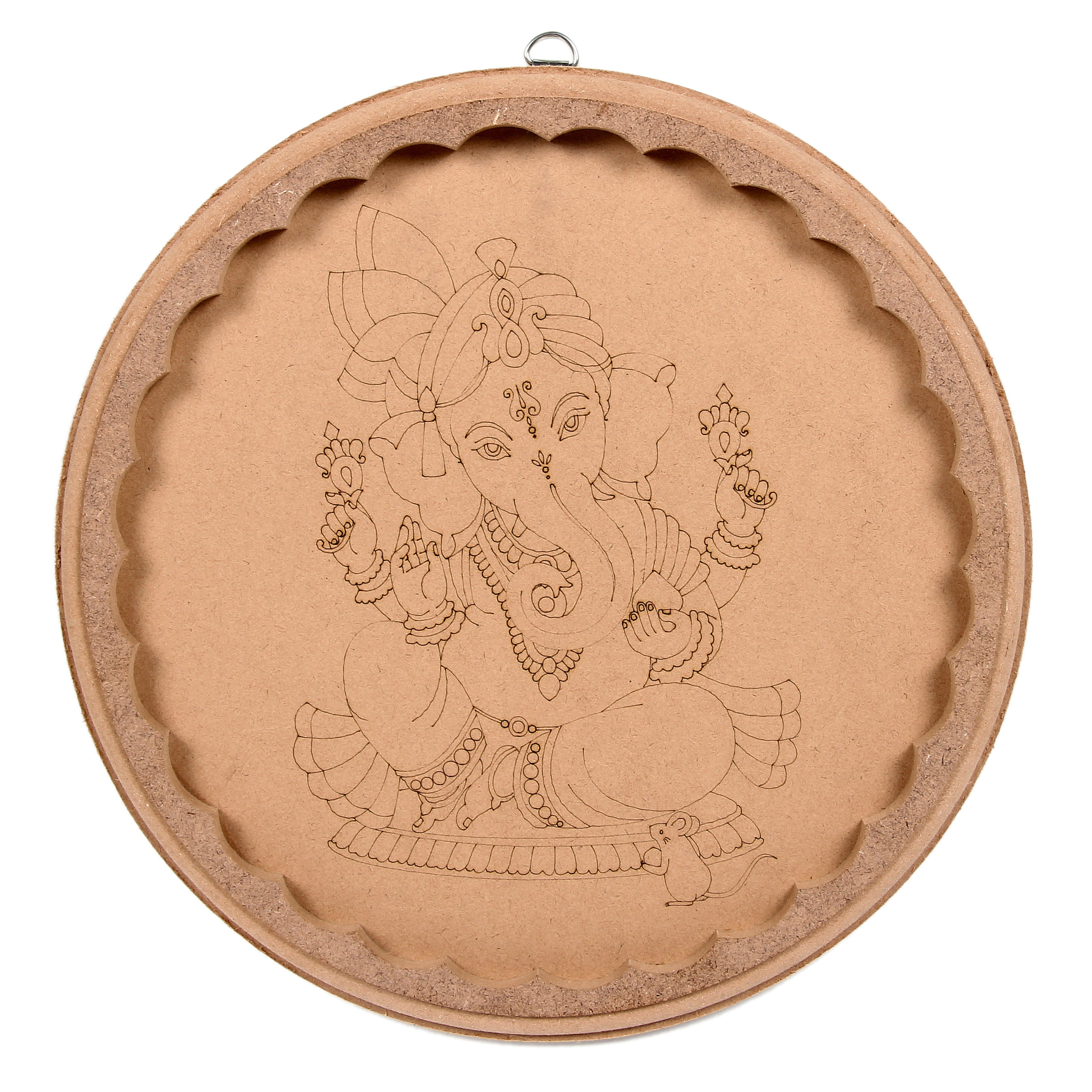 MDF Pre Marked Charming Ganesha With D Ring Hanging Hook 10Inch Dia 1Pc
