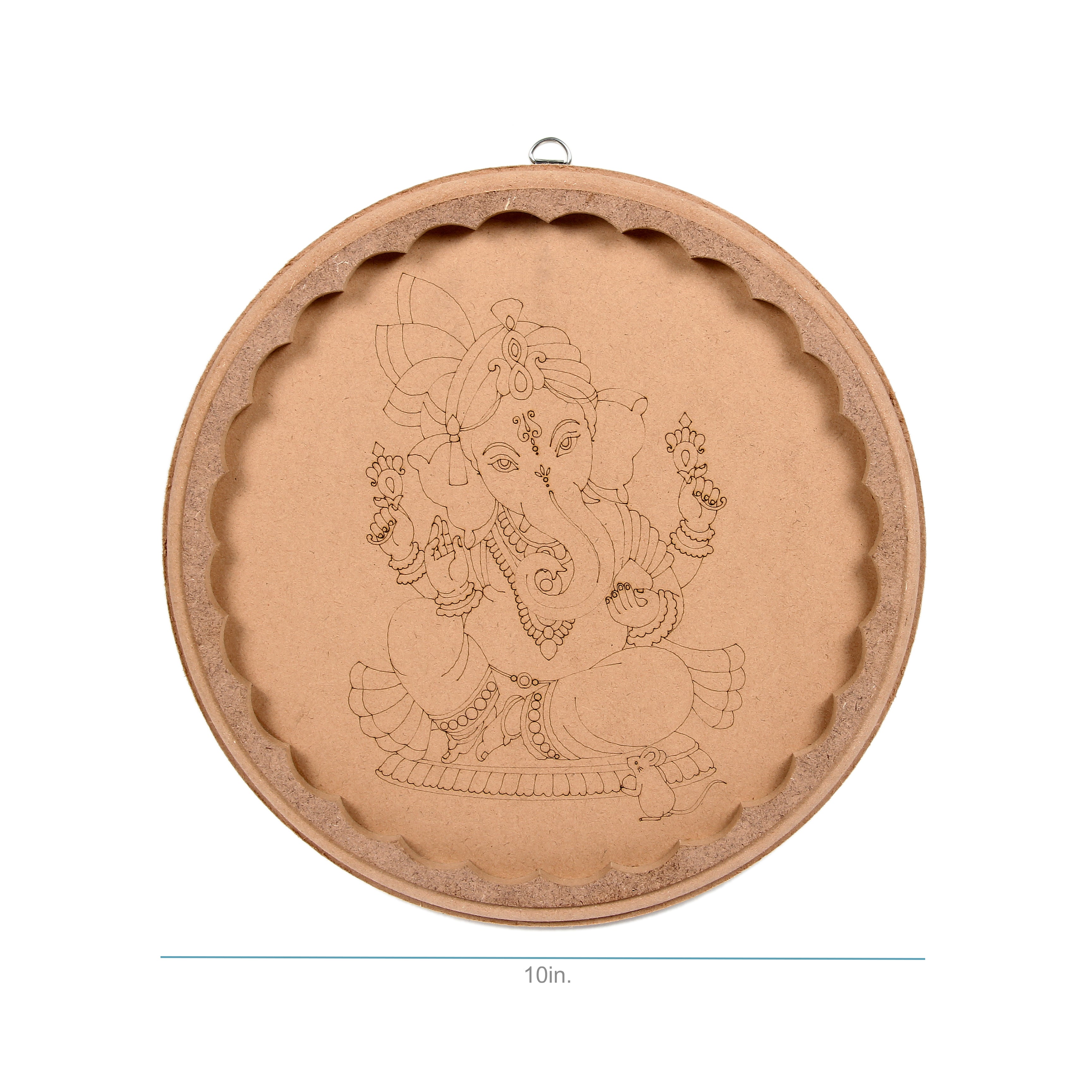 MDF Pre Marked Charming Ganesha With D Ring Hanging Hook 10Inch Dia 1Pc