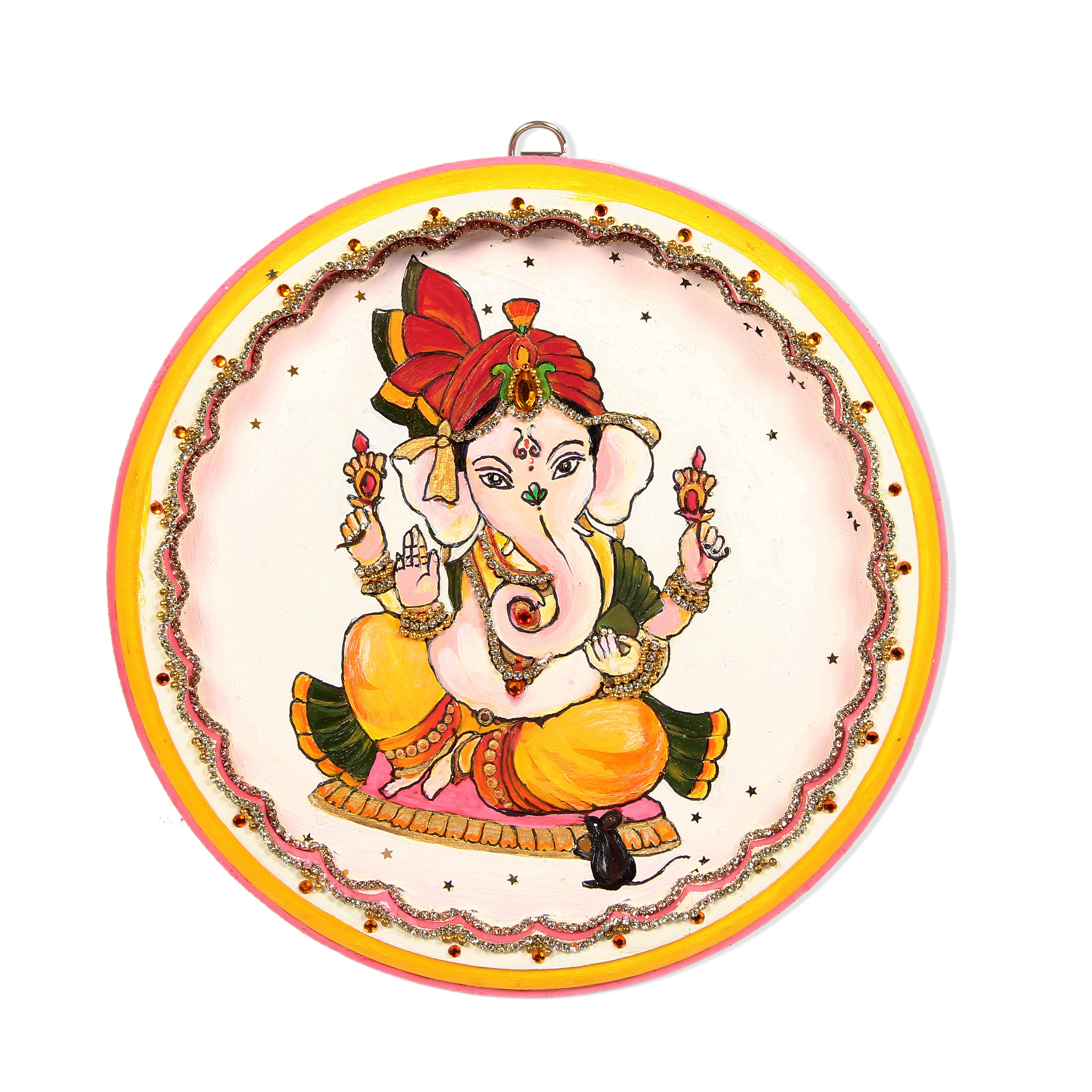 MDF Pre Marked Charming Ganesha With D Ring Hanging Hook 8Inch Dia 1Pc